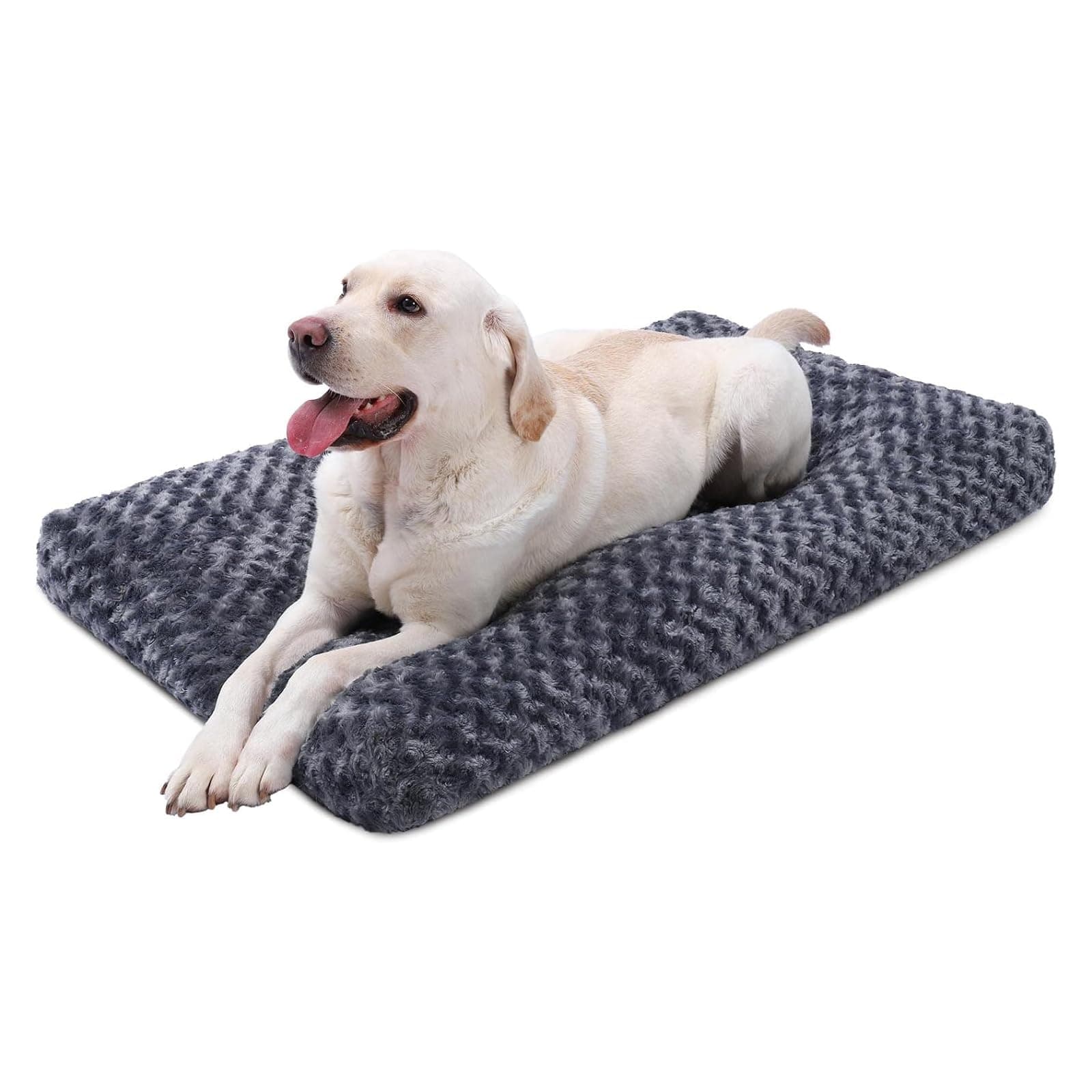 KSIIA Washable Dog Bed Deluxe Plush Dog Crate Beds Comfy Kennel Pad Anti-Slip Pet Sleeping Mat for Large, Jumbo, Medium, Small Dogs Breeds, 41" x 27", Dark Grey