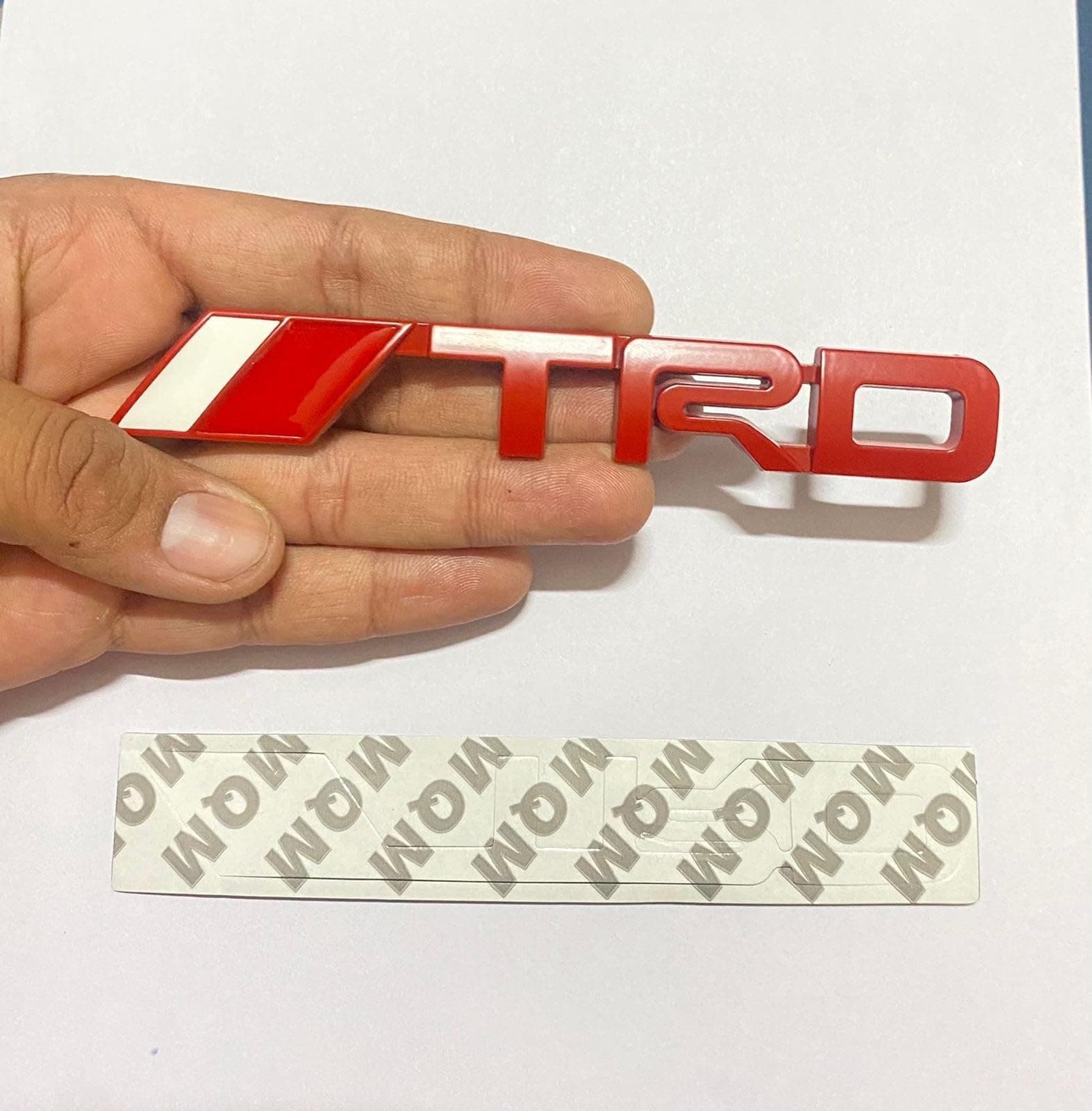 (TRD 3D Long RED Sticker) 14 x 2Cm Logo Car Bike Metal Logo Car Emblem 3D Badge Auto Racing Sport Sticker Grand Tourer Decal