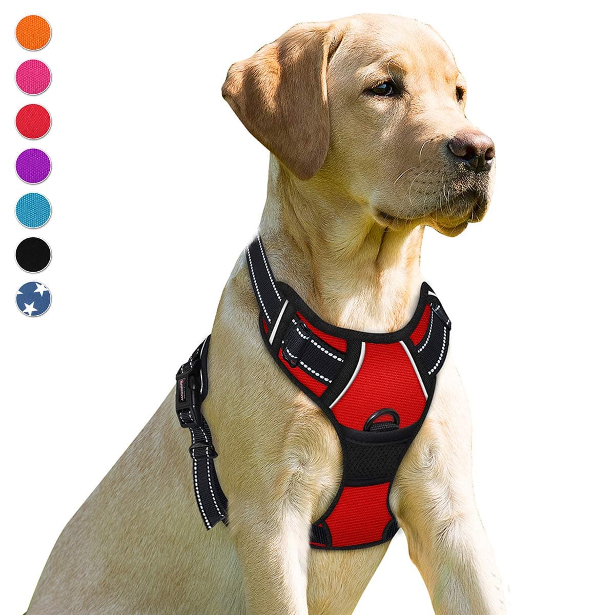 BARKBAY No Pull Dog Harness Front Clip Heavy Duty Reflective Easy Control Handle for Large Dog Walking(Red,L)