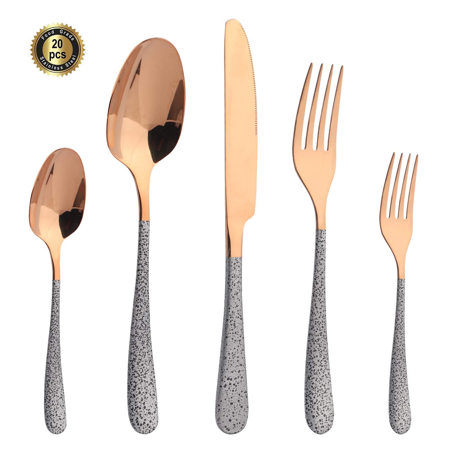HF HOFTEN Silverware Set, 20 Piece Food Grade Stainless Steel Flatware Set Include Fork Spoon Knife Rose Gold Utensils for Daily Use and Party, Service for 4, Anti Rust, Safe in Dishwasher（HJ001YS-RG）