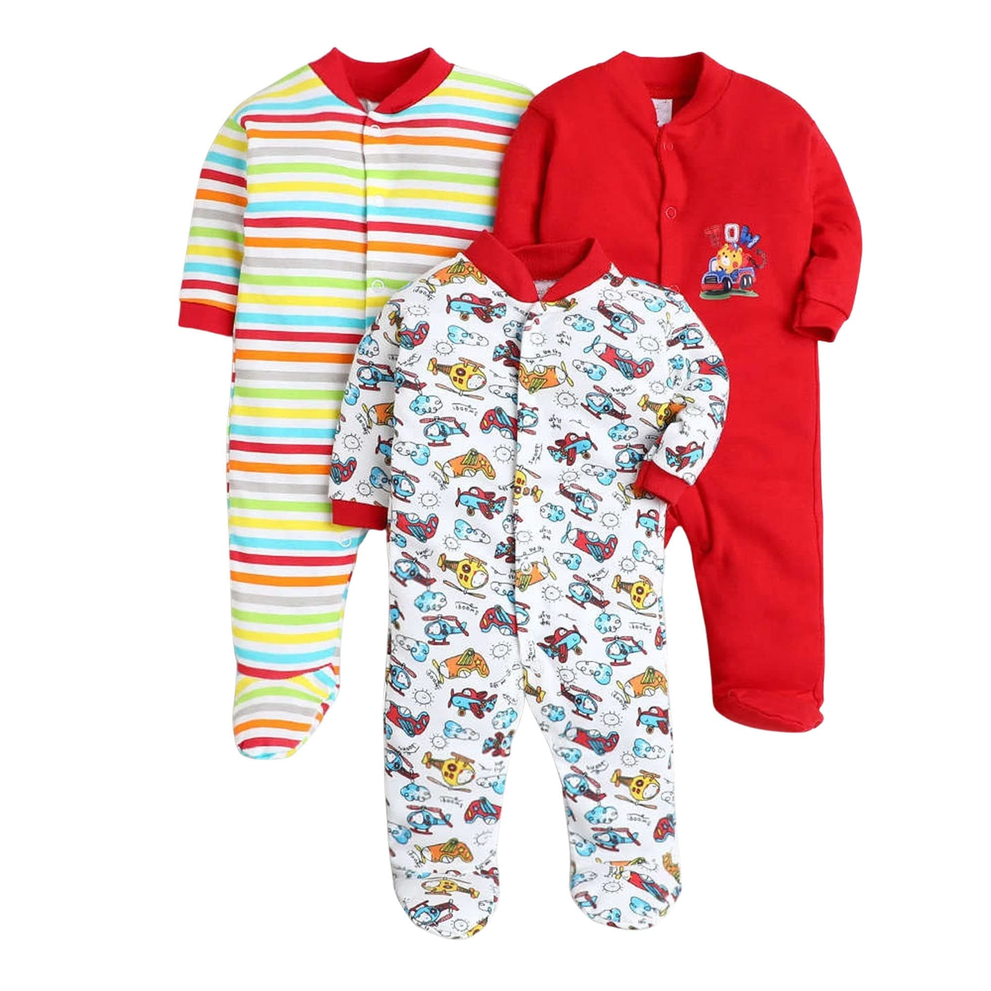 100% Cotton Baby Rompers Sleepsuits Jumpsuits Night Suits for Newborn Baby Boys & Girls | Soft Infant Bodysuit | Pack of 3 Kids Rompers