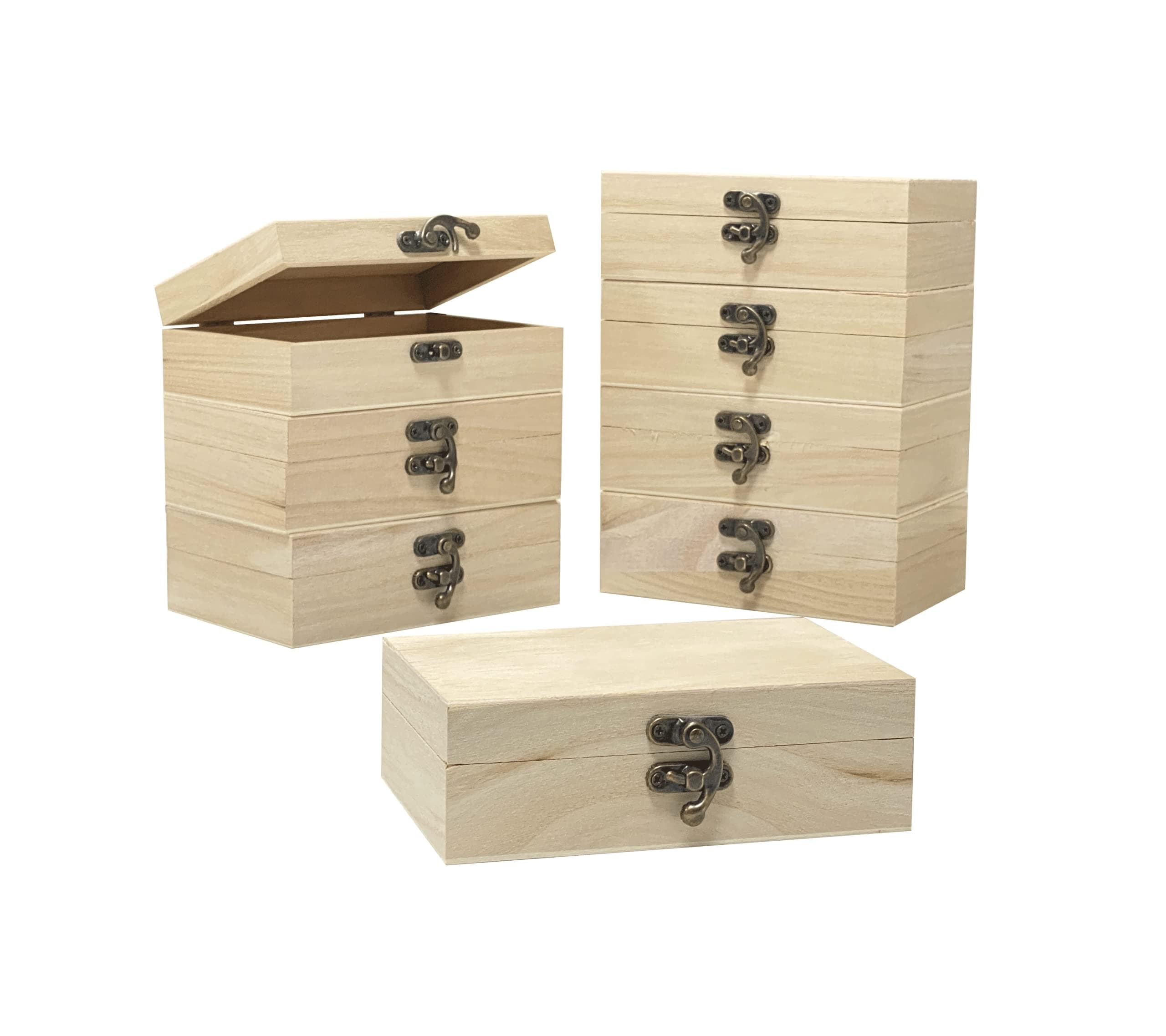 Cregugua 8 Pack 6 X 4 X 2 Inch Unfinished Wooden Box For Crafts Small Keepsake Box Treasure Chest Wood Jewelry Box
