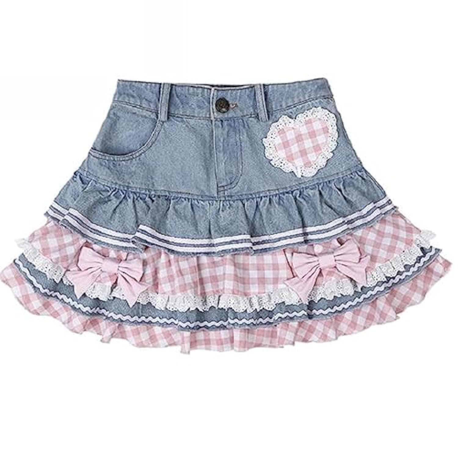 Preppy Lolita Kawaii Skirts Cute Mini Women Cute Ball Gown Denim Skater Y2K High Waist Lace Cookie Skirts