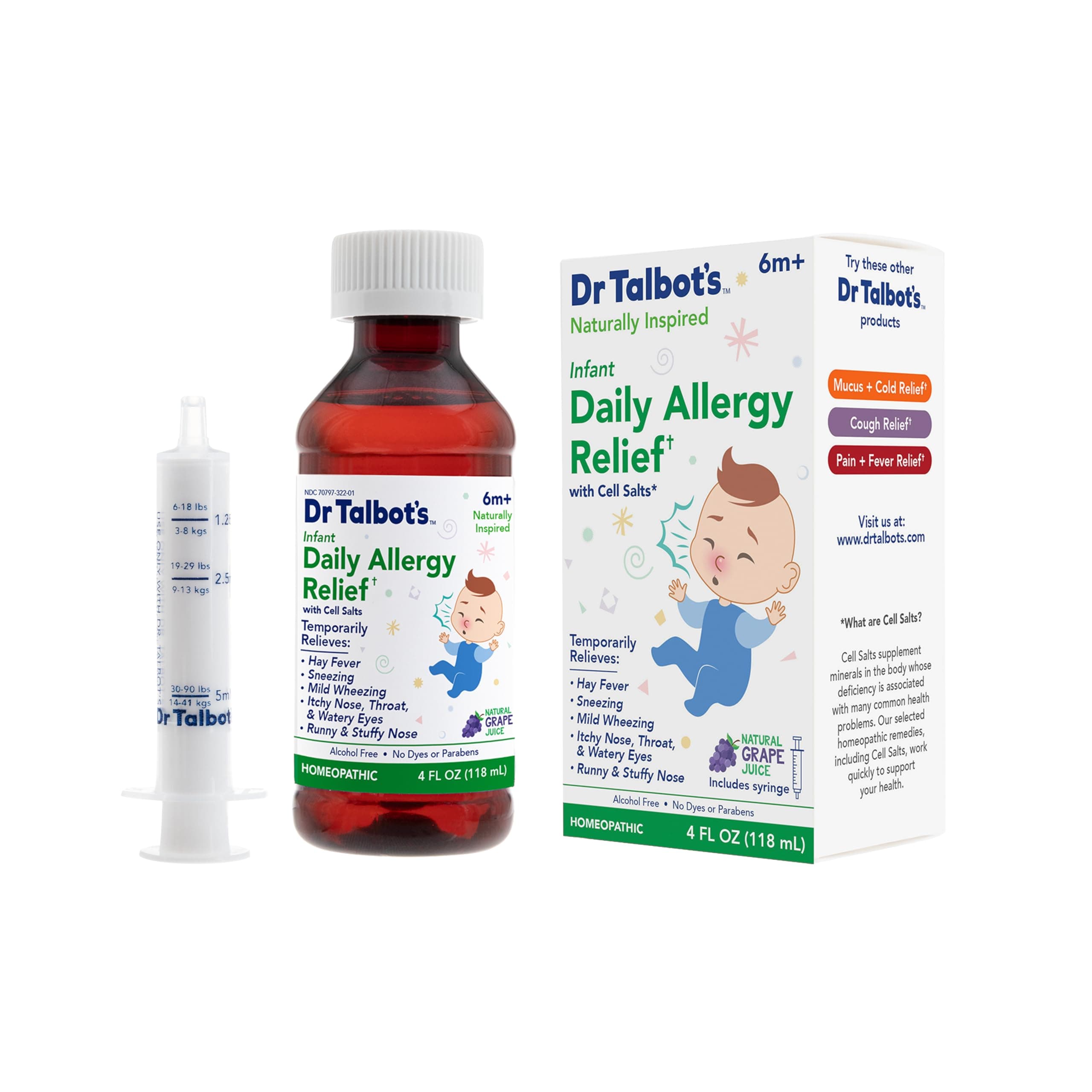 Dr. Talbot's Infant Daily Allergy Relief Liquid Medicine, Naturally Inspired for Babies, Includes Syringe, Grape Juice Flavor, Purple, 4 Fl Oz