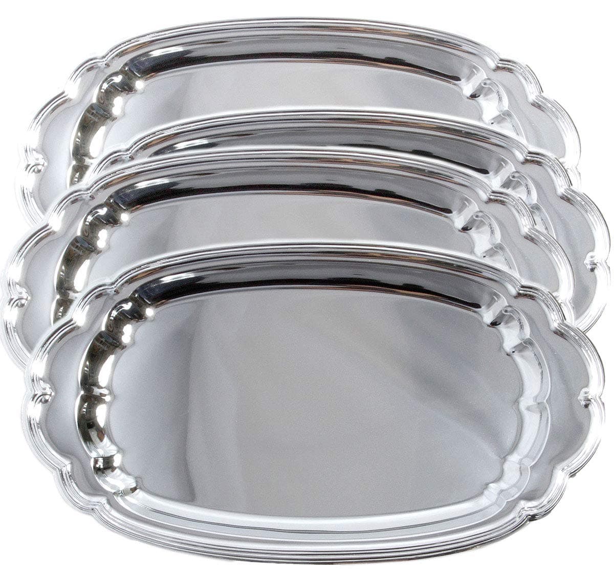 (Pack of 4) 12" x 7.1" Traditional Oval Catering Plain Design Chrome Plated Serving Tray Plate Silver Metal Mirror Taco Snack Chips Dessert Platter Wedding Party (Small) T193S-4PK