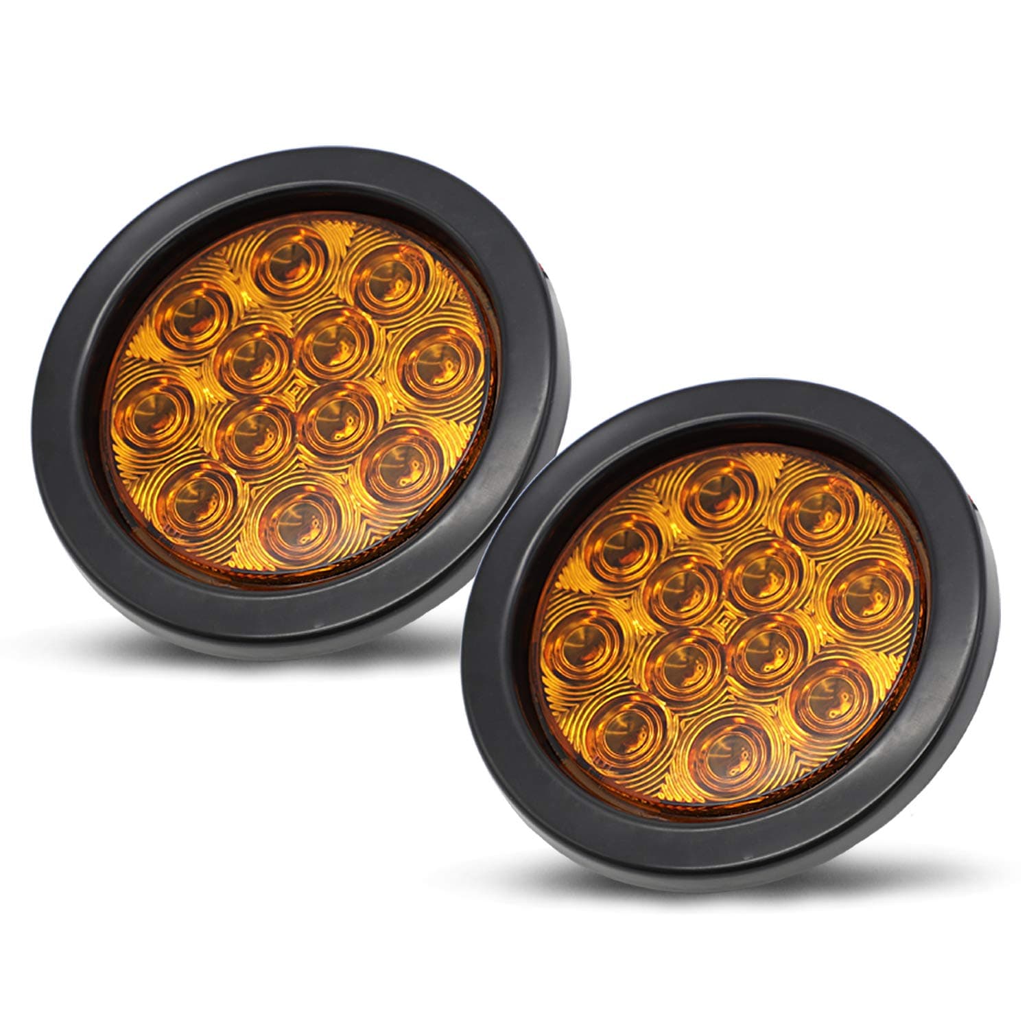 Meerkatt 4 Inch Round Amber 12 LED Indicator Lights Flush Mount F3 Bulb Plug & Rubber Grommet Tail Lamp 12v DC Universal (Pack of 2) GA12