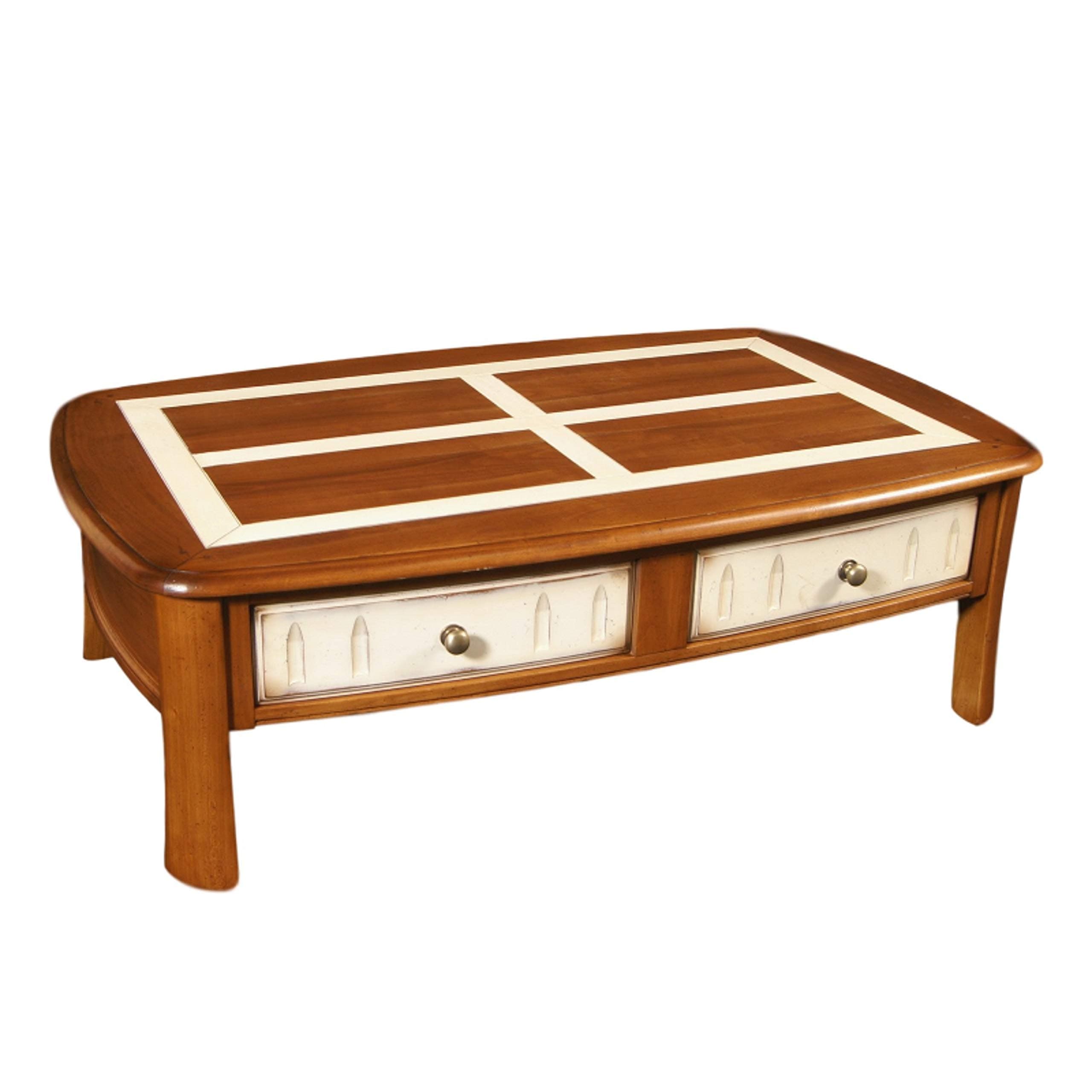 Galtier Curved Solid Wood Living Room Table – 100% Made in France French 130x41x80 Merisier Teinte D et Laque Blanc-crème