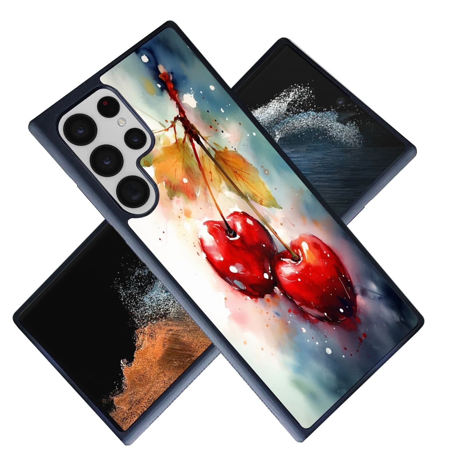Case Compatible with Samsung Galaxy S22 Ultra for Designer Red Cherry Art-01 Pattern Back Rubber Full Body Protection Drop Protection Non-Slip Cover-1
