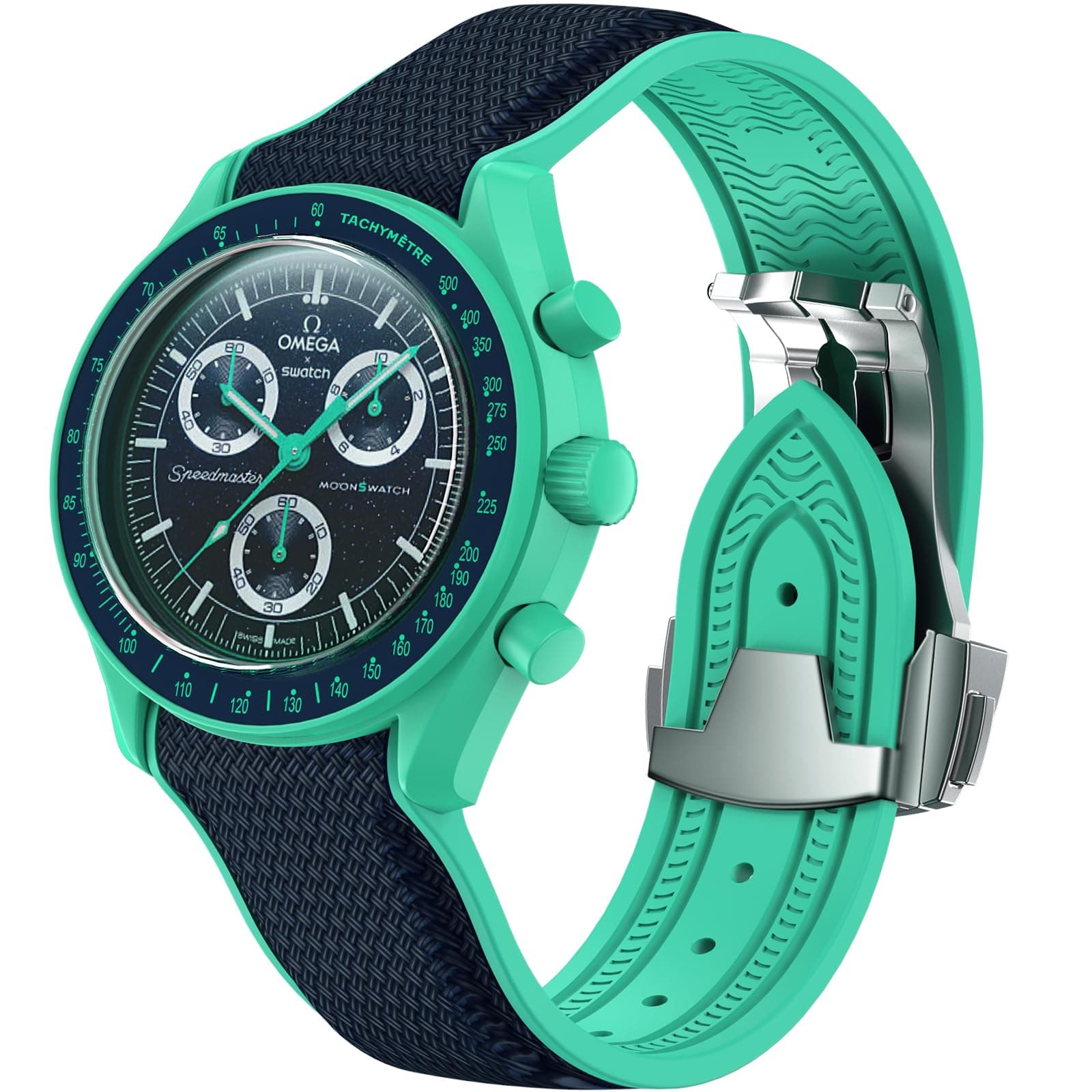 BONACE 20mm Soft Rubber Watch Band for Omega x Swatch MoonSwatch Speedmaster, No-Gap Curved Replacement Strap for Men and Women