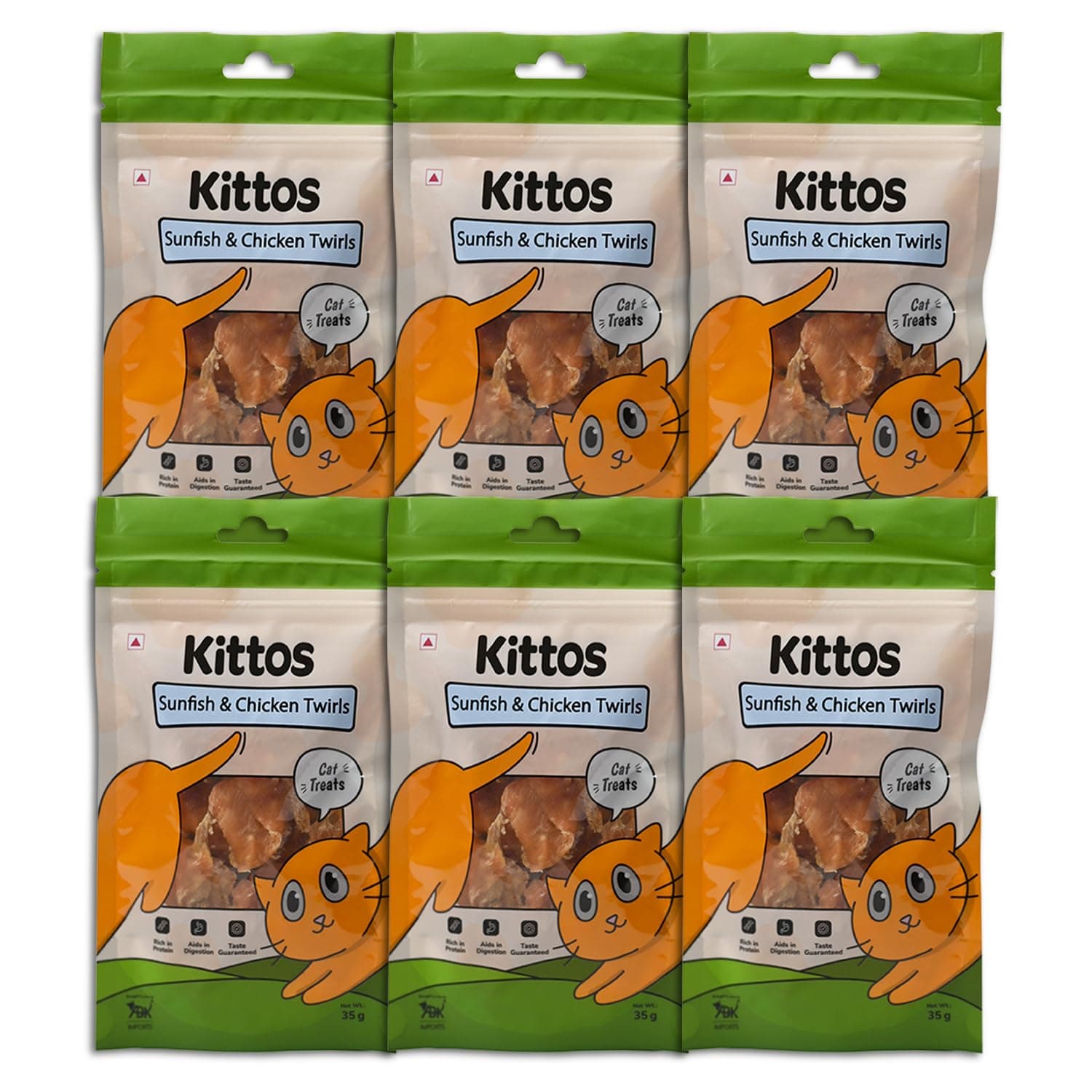 Sunfish & Chicken Twirls Cat Treats – High Protein, Low Fat Natural Dry Snacks for Cats of All Life Stages, Easily Digestible, 35g Each (Pack of 6)