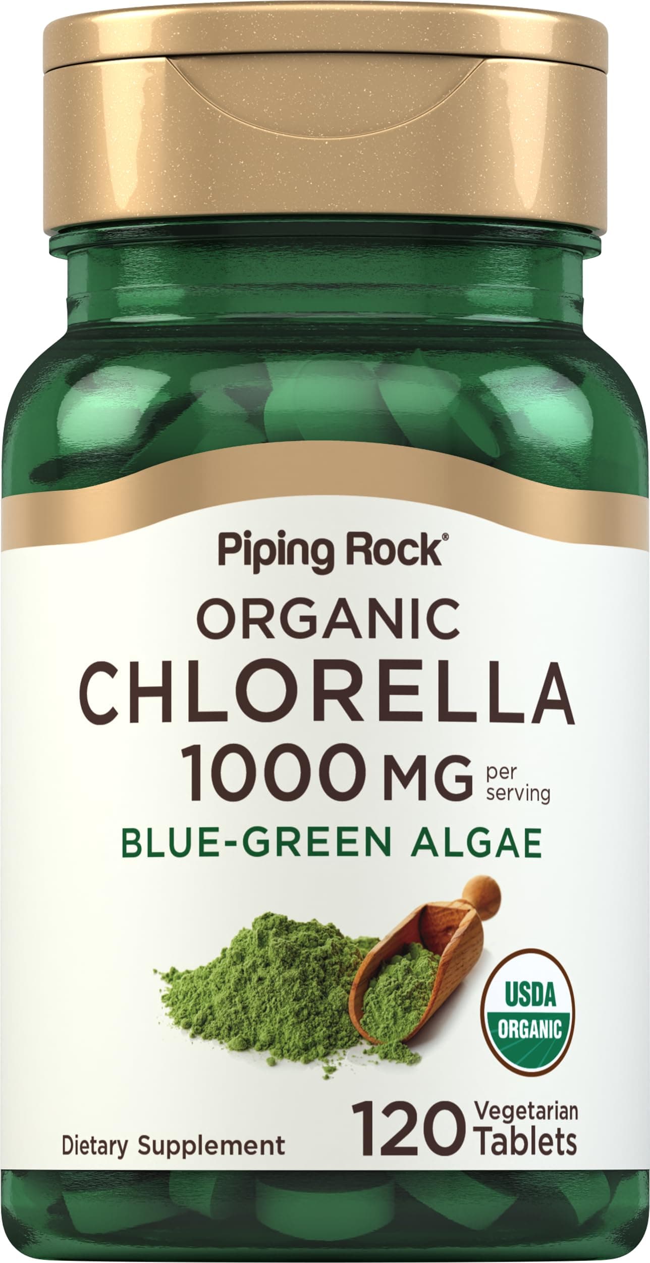 Piping Rock Chlorella | 120 Vegetarian Tablets | 1000 mg | Broken Cell Wall Organic | Blue-Green Algae | Gluten Free and Non-GMO Supplement
