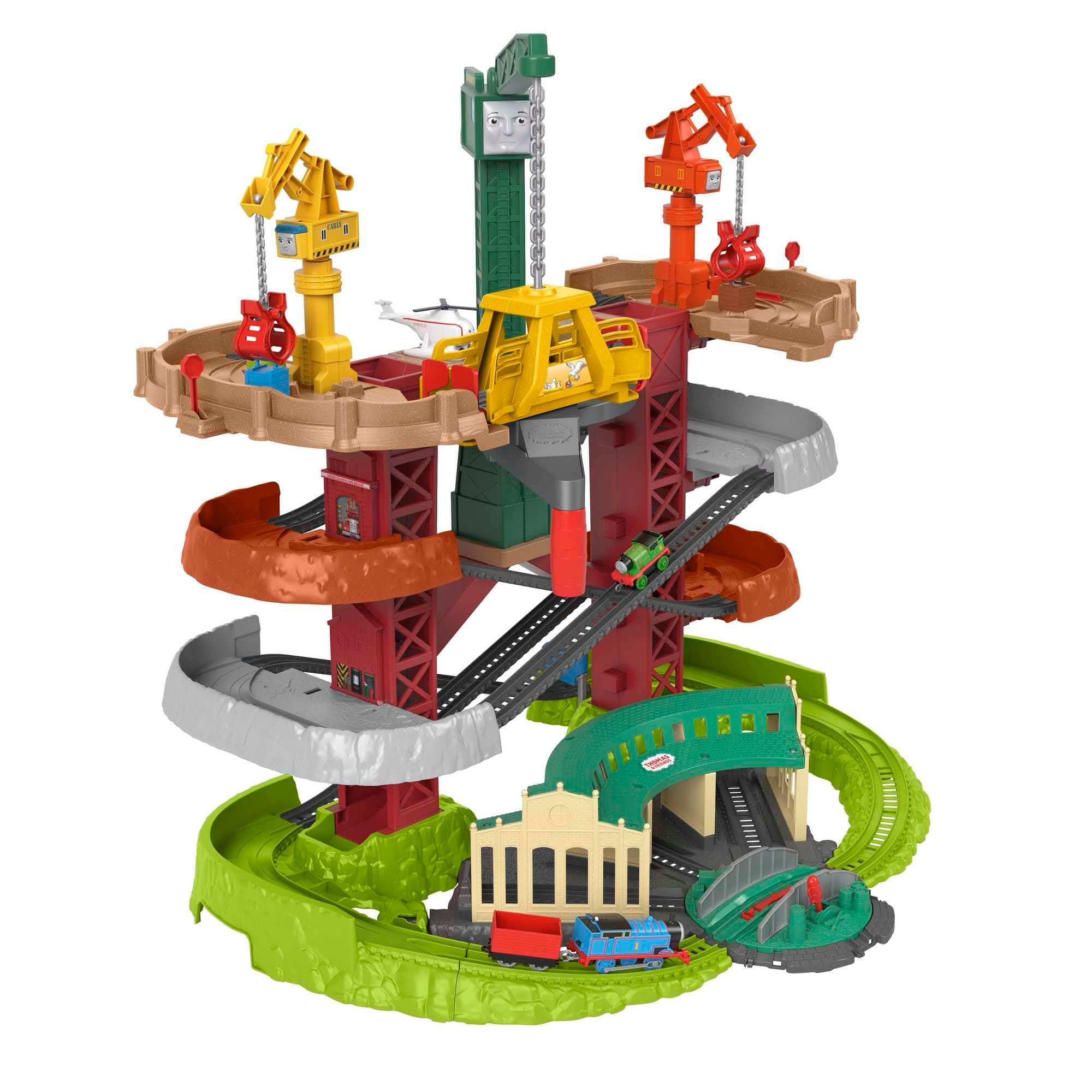 Fisher-Price Thomas and Friends Multi-Level Train Set with Thomas and Percy Trains plus Harold and 3 Cranes, Super Tower