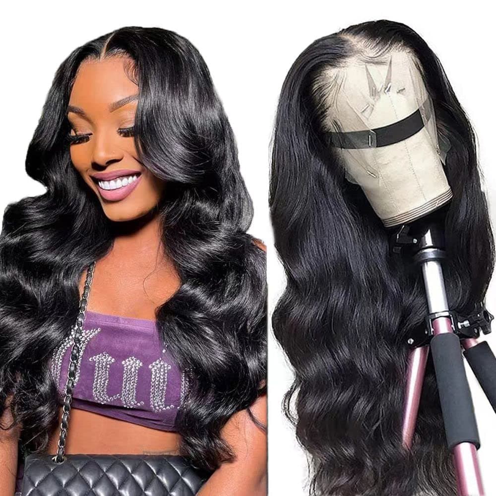 13x4 Body Wave Lace Front Wigs Human Hair 24 Inch HD Lace Front Wigs Human Hair Pre Plucked 180 Density Transparent Glueless Lace Front Wigs for Black Women Human Hair Brazilian Body Wave Frontal Wigs