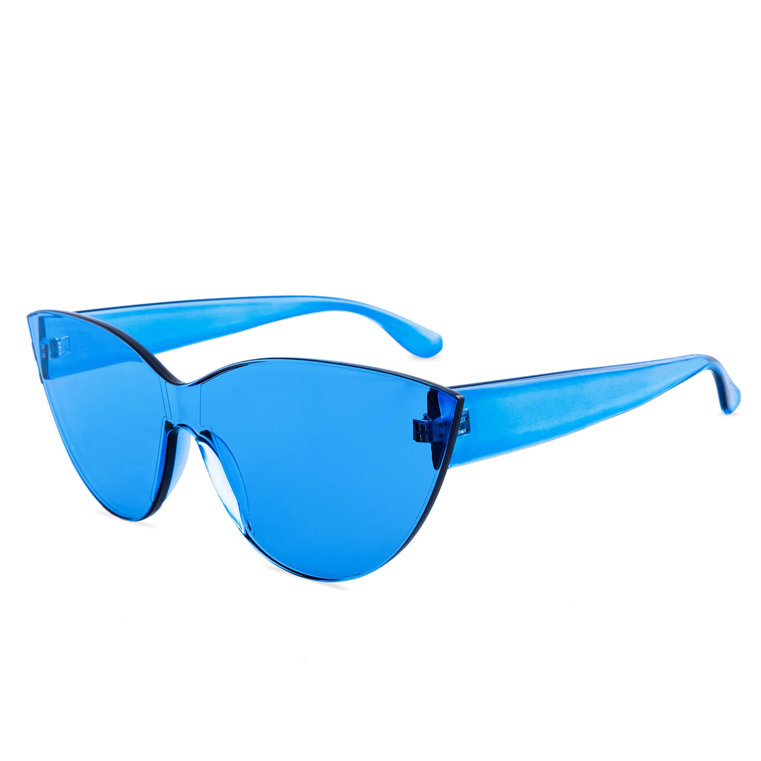 Colorful One Piece Rimless Transparent Cat Eye Sunglasses for Women Tinted Candy Colored Glasses …