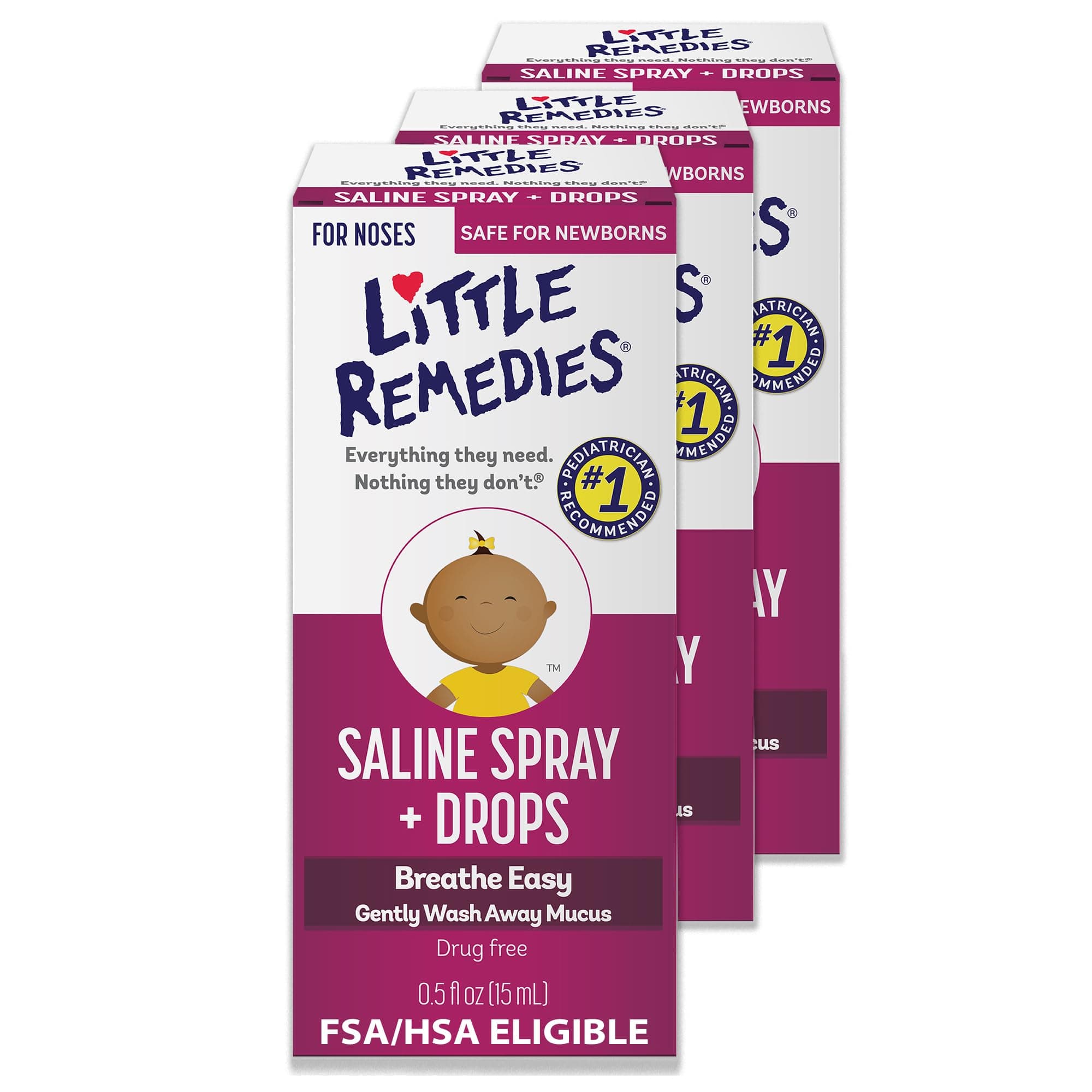 Saline Spray and Drops | Safe for Newborns | 0.5 Fl. Oz (Pack of 3)