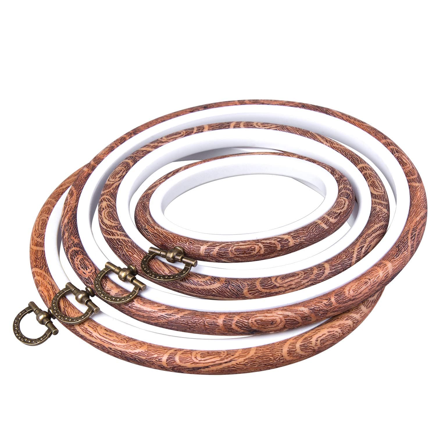 4 Pcs Embroidery Hoops Set Cross Stitch Hoop Ring Imitated Wood Display Frame-Circle and Oval Hand Embroidery Kits for Art Craft Sewing (Imitated Wood)