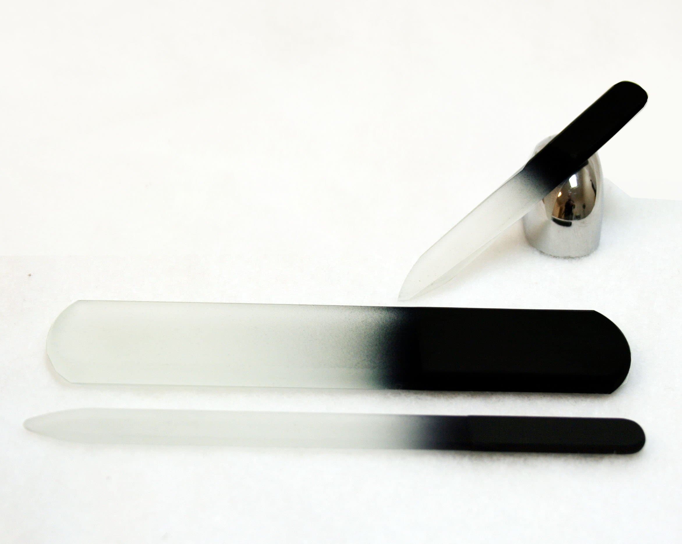 Manicure/Pedicure Dual-Sided Crystal Glass Nails 3pc File Set- Flat Black