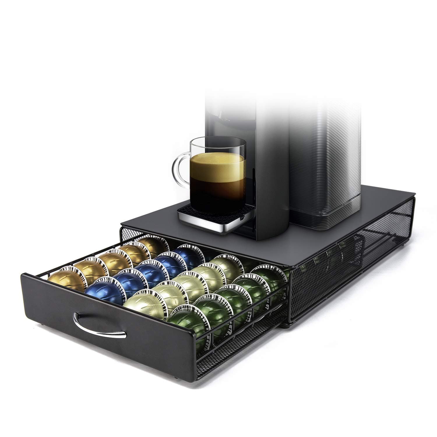 Nespresso Vertuoline Capsule Storage Drawer Vertuo Coffee Holder Metal Multiple Flavors Pods Organizer 40 Pcs Capacity