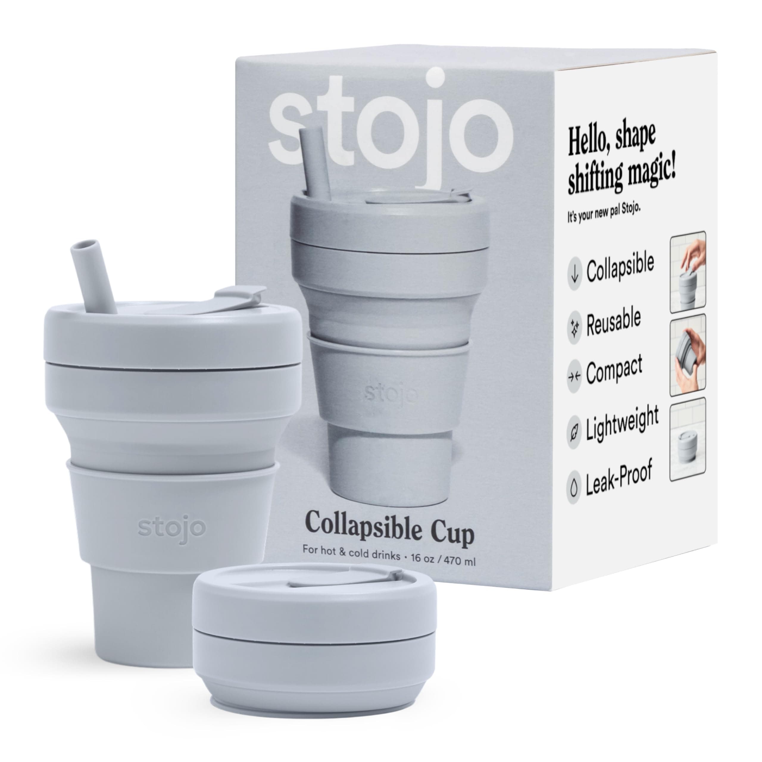 Collapsible Travel Cup - Reusable To-Go Pocket Size Silicone Bottle for Hot and Cold Drinks - Perfect for Camping - Microwave & Dishwasher Safe (Cashmere Gray, 16, ounces)