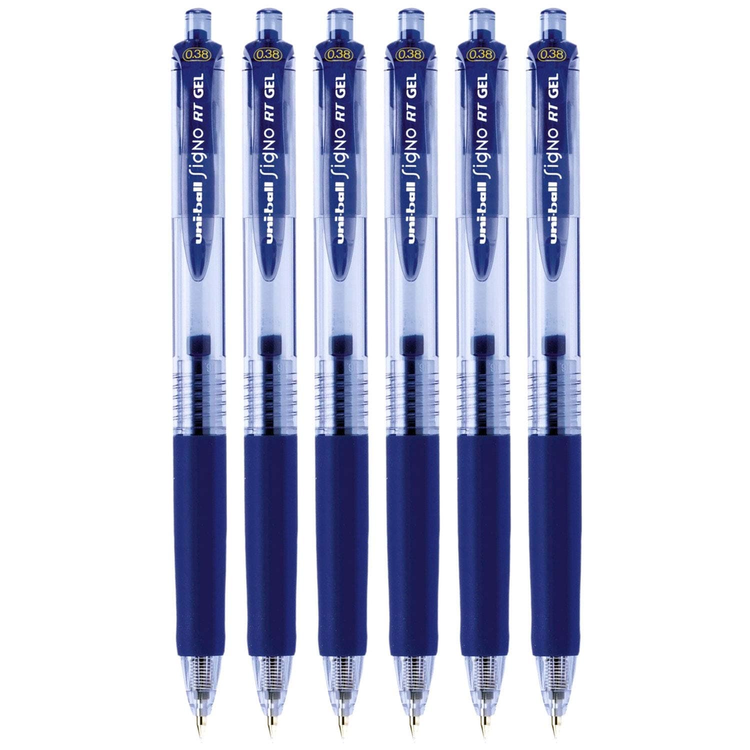 Signo Retractable Gel Pens, Ultra Micro Point, 0.38mm, Blue, 6 Count