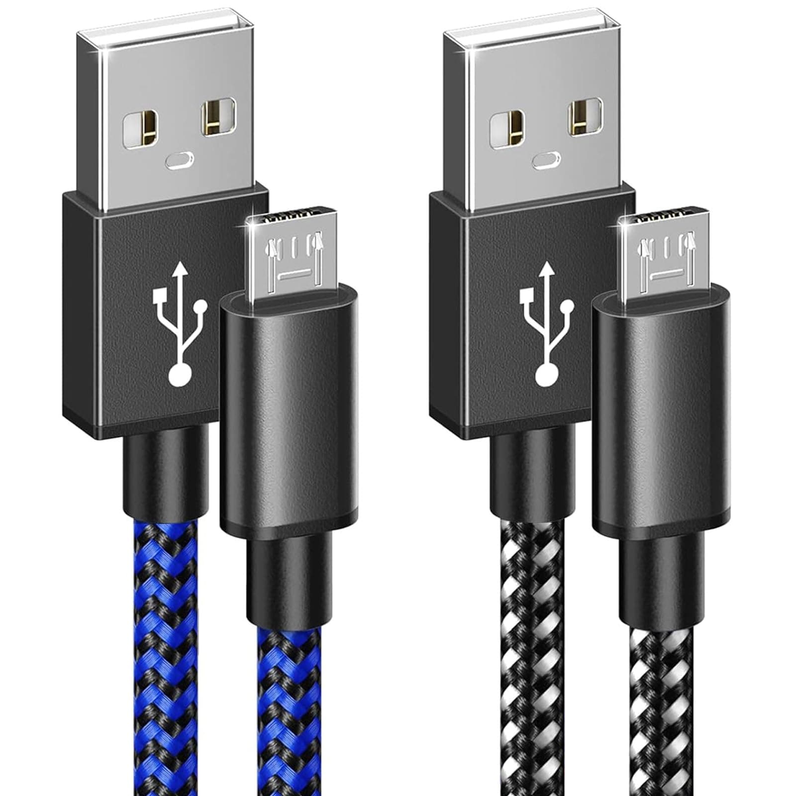6amLifestyle PS4 Controller Charger Charging Cable, 2 Pack 10ft Extra Long Micro USB 2.0 Cable, Nylon Braided Cord, for PS4, PS4 Slim/Pro, Xbox One S/X Controller, Android Phones, Black+Blue