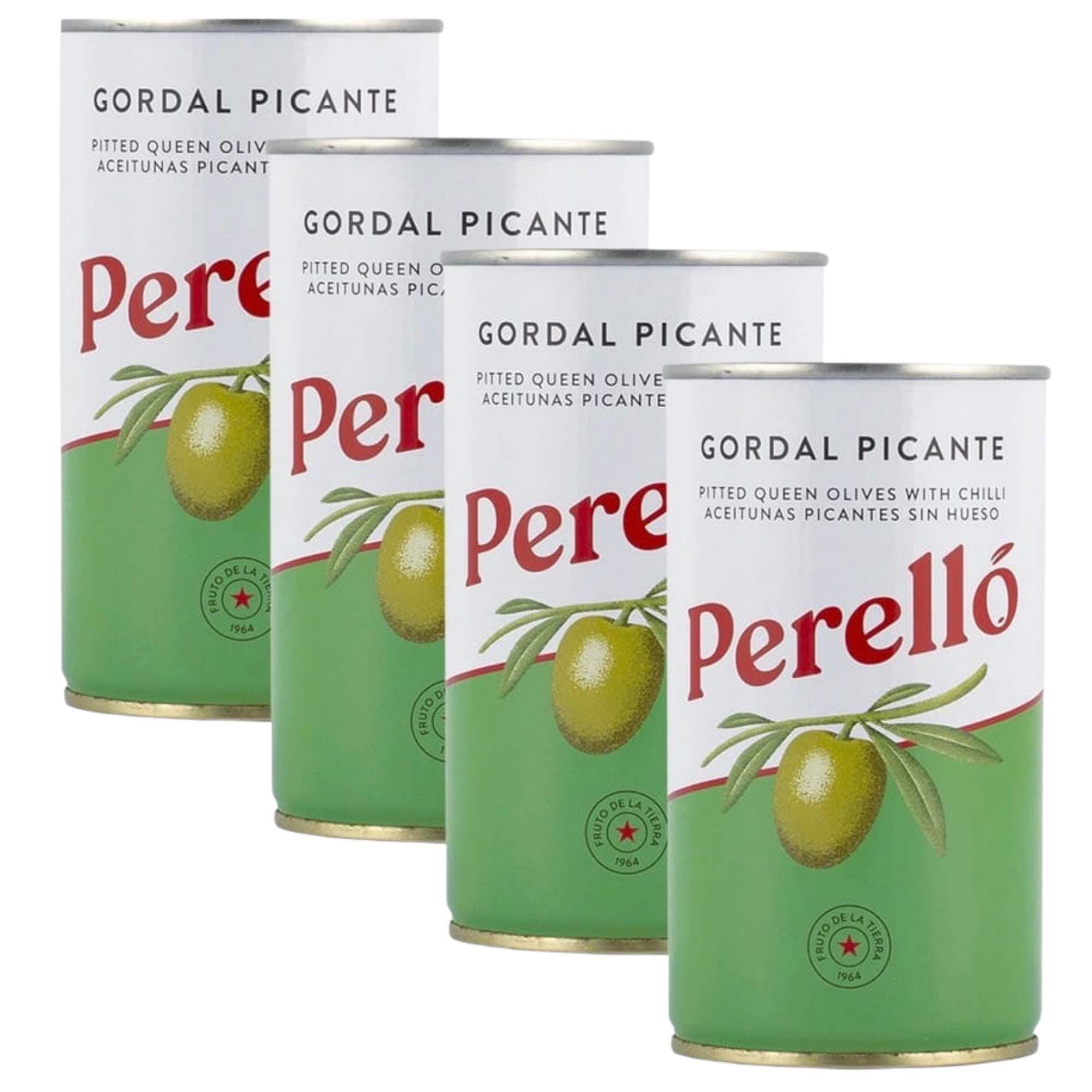 Perello Gordal Picante Green Olives 4 x 350 grams Gross (150grams Net) Imported from Spain. Securely boxed.
