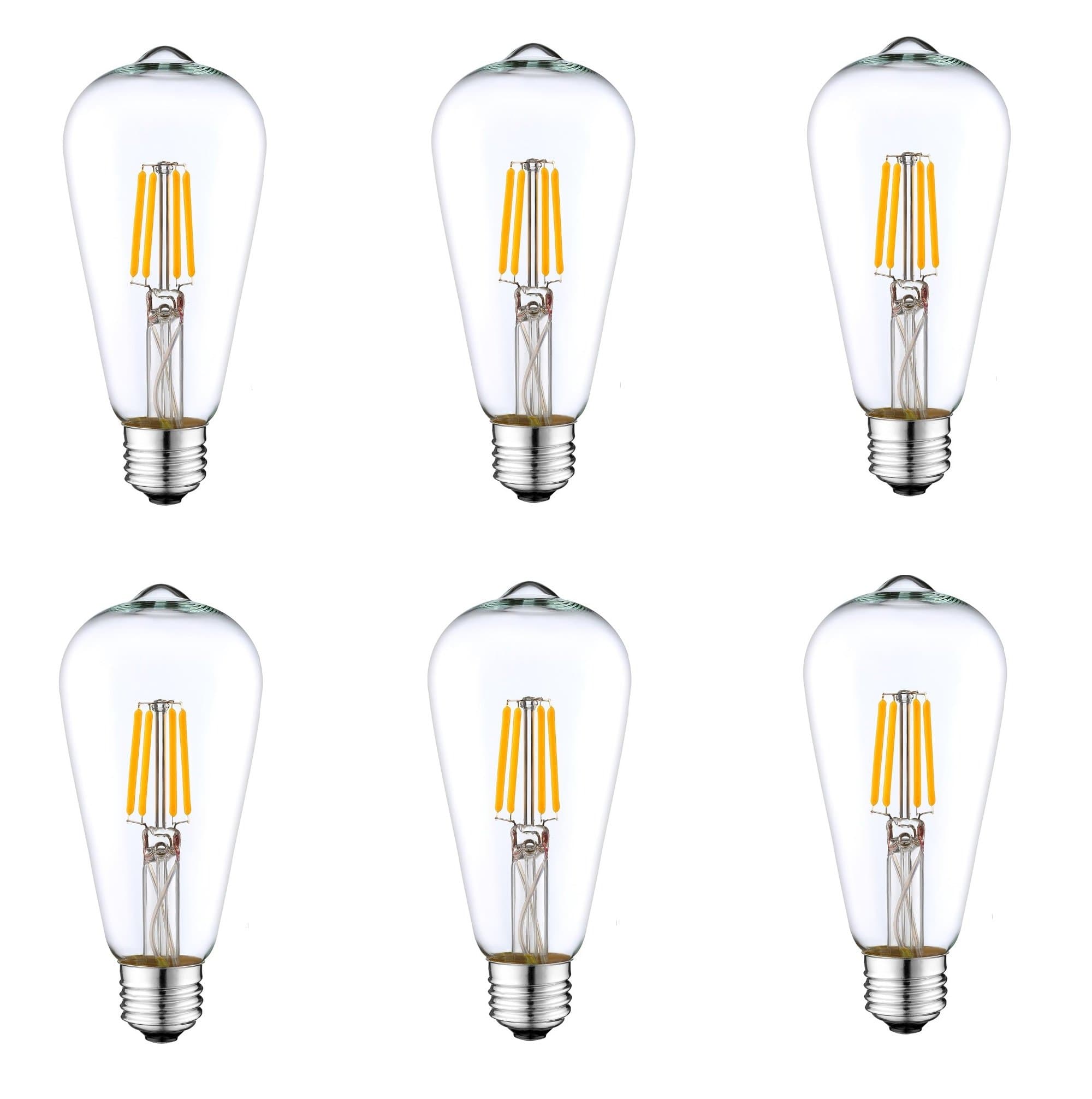 6 Pack DC 12 Volt Nostalgic Warm White 6W LED Edison Filament ST64 Light Bulb E26 E27 Medium Base Lamp Low Voltage Landscape Outdoor Sconce Path Vintage Cage Pendant Lamp Antique Theater Lighting