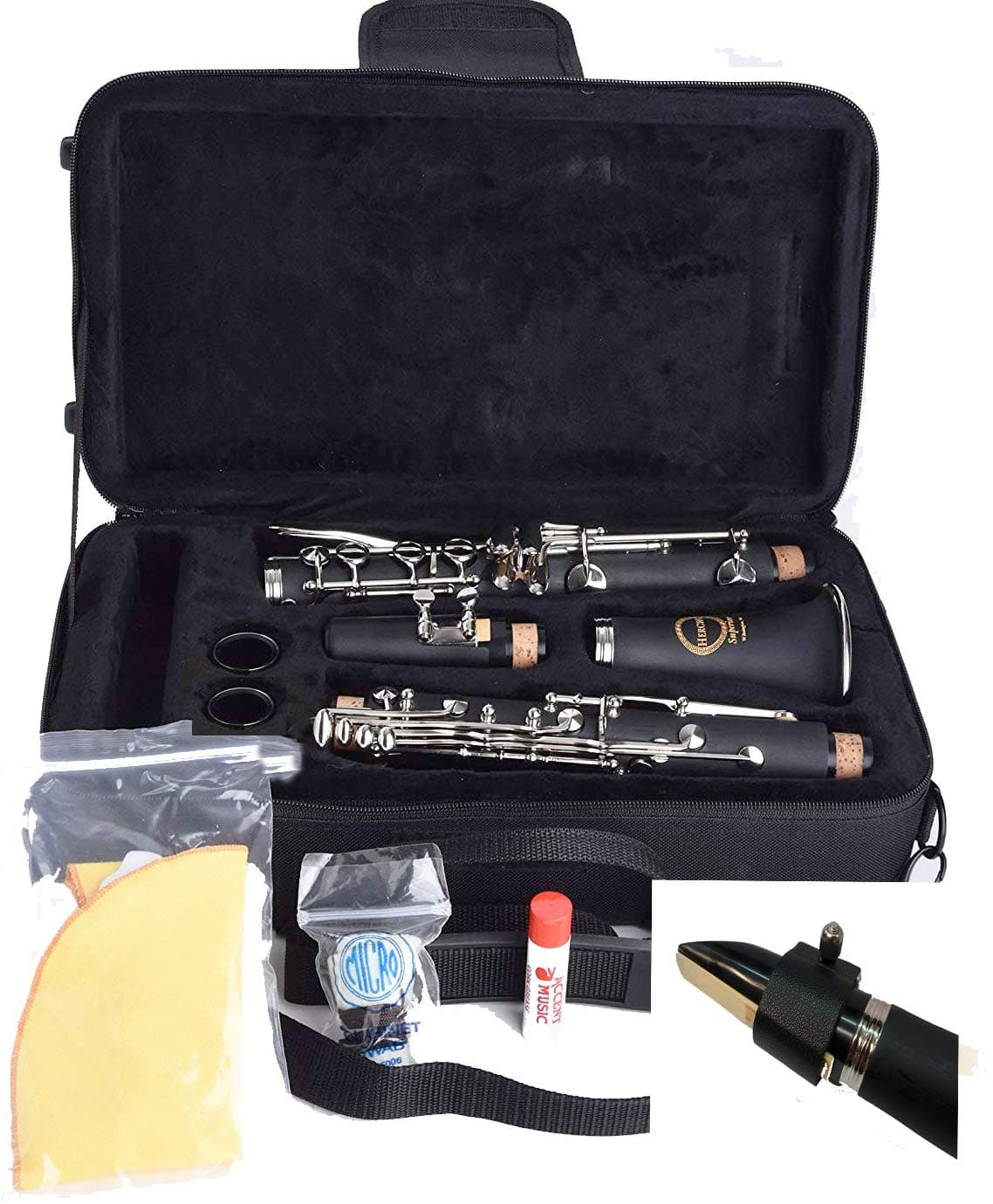 Superior Bb Clarinet M2 | Professional Grade Musical Instruments for All Levels. Complete Set, Shoulder Carrying Case, Rico Clarinet Reeds, Swab, Cork Grease, & Service Plan. Educator Approved.