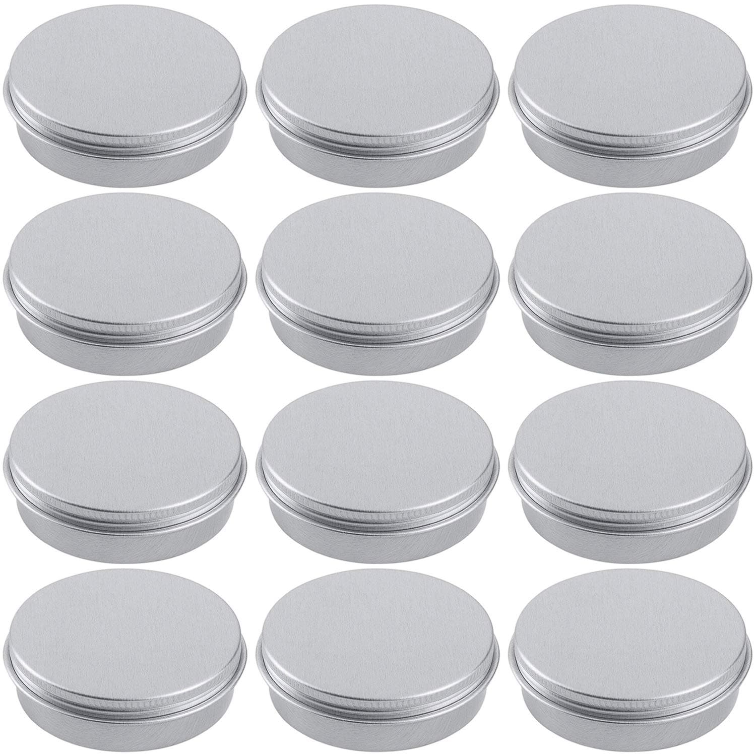 2 oz Aluminum Tin Jar 60 ml Refillable Containers Cosmetic Small Tin Aluminum Screw Lid Round Tin Container Bottle for Candle, Lip Balm, Salve, Eye Shadow, Powder, 12 Pack.