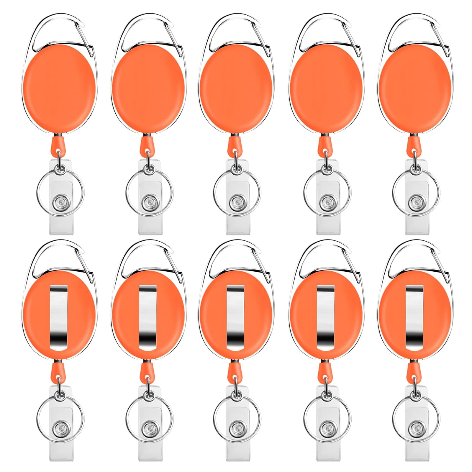 Retractable Badge Holder with Carabiner Reel Clip and Key Ring for ID Card Key Keychain Holders Orange 10 Pieces by Moever