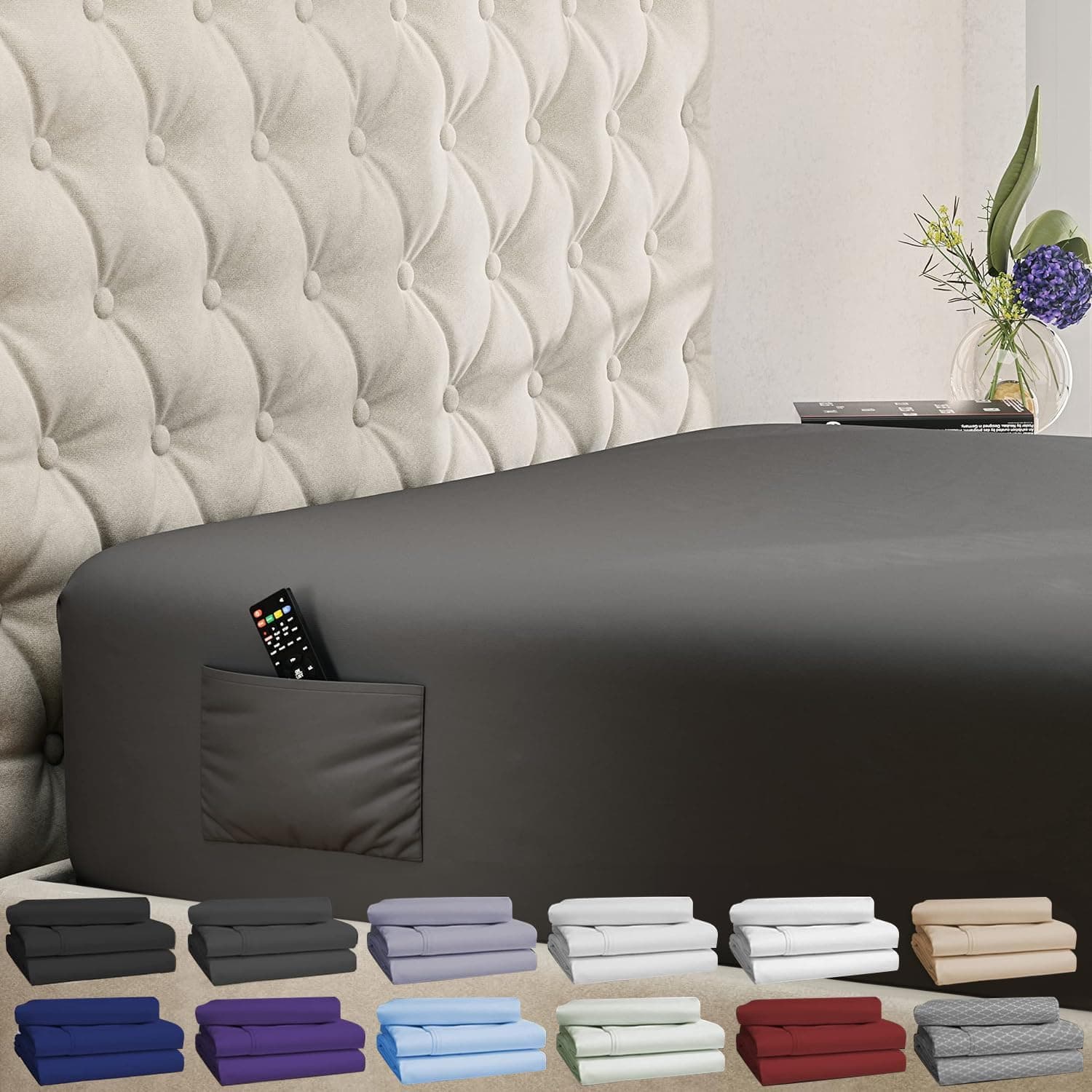 DREAMCARE King Fitted Sheet Only - Extra Deep Pocket Fitted Sheet - Fits up to 15 inch Mattress - Deep Pocket King Sheets - Hotel Luxury - Shrinkage & Fade Resistant - 1 Fitted Sheet Only (Grey)