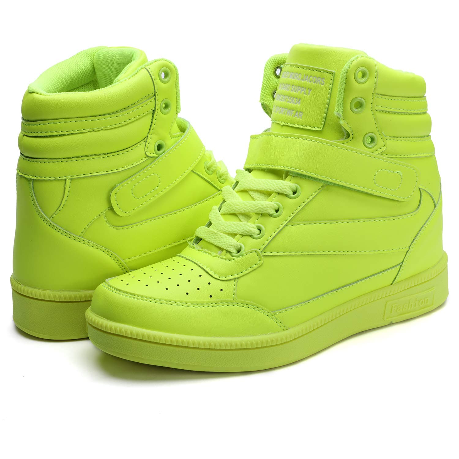 Catata Women's High Top Fashion Sneakers Hidden Heels Sports Shoes Ankle Booties Fluorescent Green