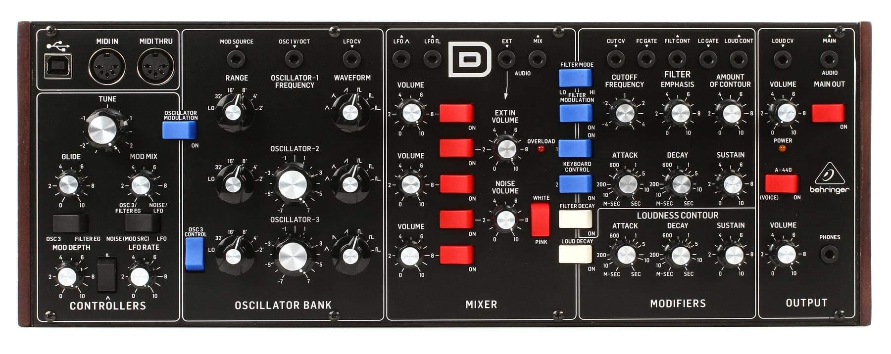 Behringer MODEL D Authentic Analog Synthesizer with 3 VCOs, Ladder Filter, LFO and Eurorack Format