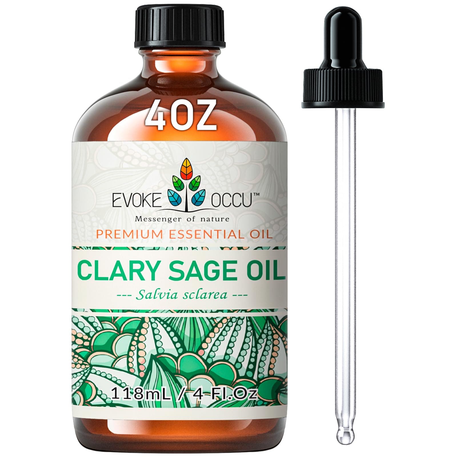 EVOKE OCCU Clary Sage Essential Oil 118ml, Pure Sage Oil for Diffuser Fragrance Candle Soap Making- 4 FL Oz
