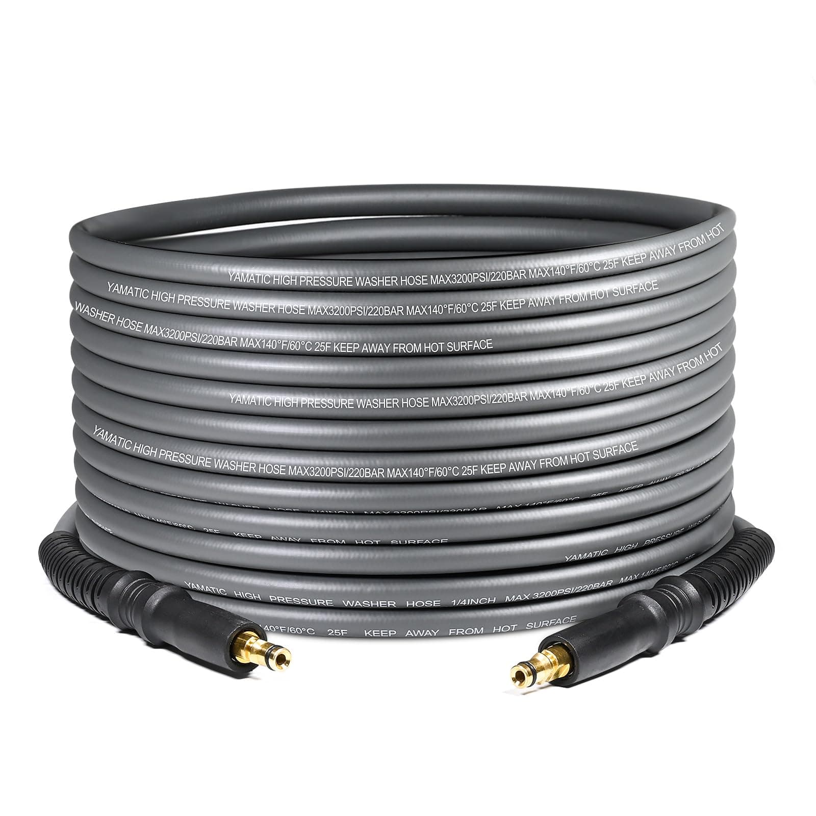 YAMATIC Replacement Pressure Washer Hose 10m x 1/4 Inch Grey, Compatible with Kärcher K2 K3 K4 Series, 220 Bar / 3200 PSI Kink Resistant Pipe with Quick Connect Fittings