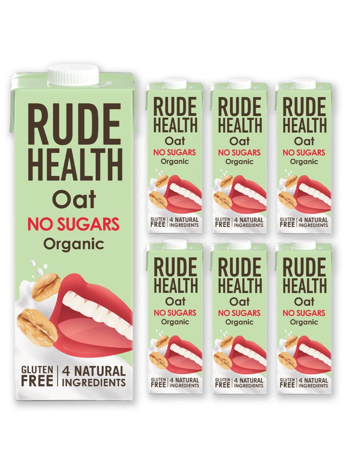 Rude Health 6 x 1 Litre Organic No Sugars Oat Dairy-Alt Milk, 100% Natural Organic Drink, Lactose Free, Dairy Free & Gluten-Free, No Sugars, Award-Winning, Healthy & Vegan, 100% Recyclable Packaging