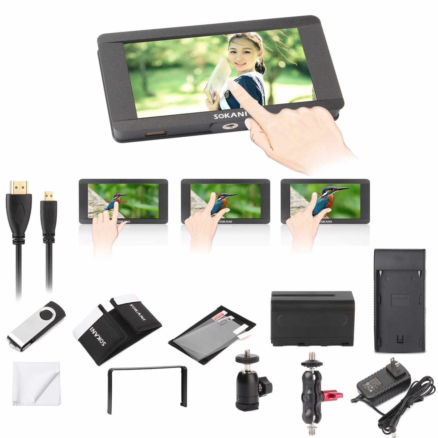 On-Camera LCD Field Camera Video Monitor 5 inch 4K Signal Support Touch Screen 1920 x 1080 HDMI for Sony Panasonic Canon Nikon Fujifilm Gimbal DJI Ronin Zhiyun Crane 2 v2 Feiyu a2000 Moza Air