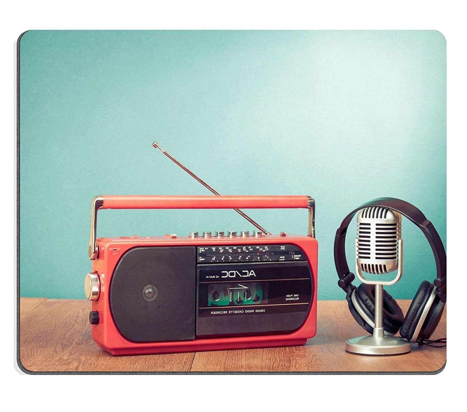 WYRUJYU Mousepads Retro Radio And Cassette Player Headphones Microphone Front Mint Background Customized Art Desktop Laptop Gaming Mouse Pad