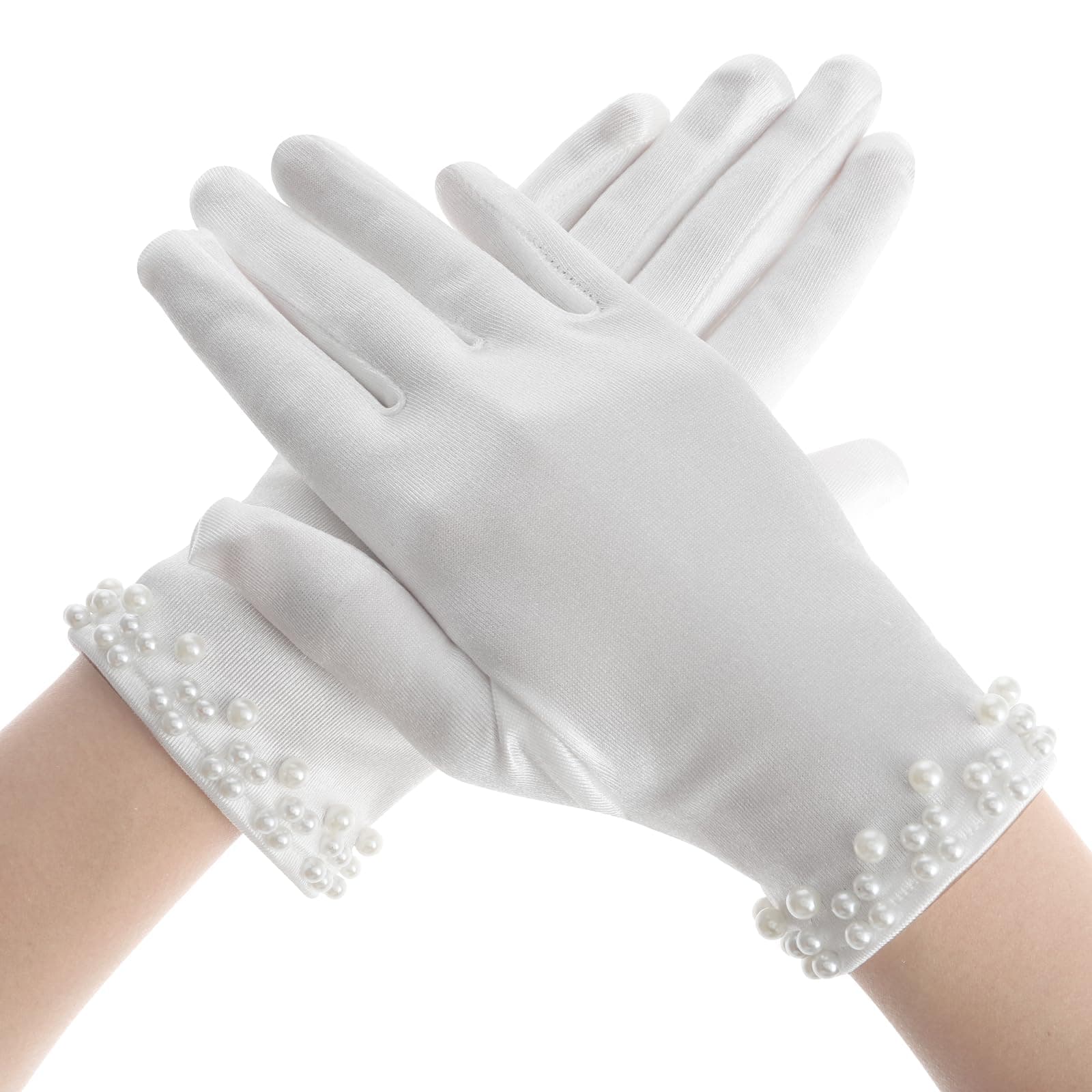 White Satin Gloves - Women's Pearl Wedding & Tea Party Gloves for 1920s Fashion