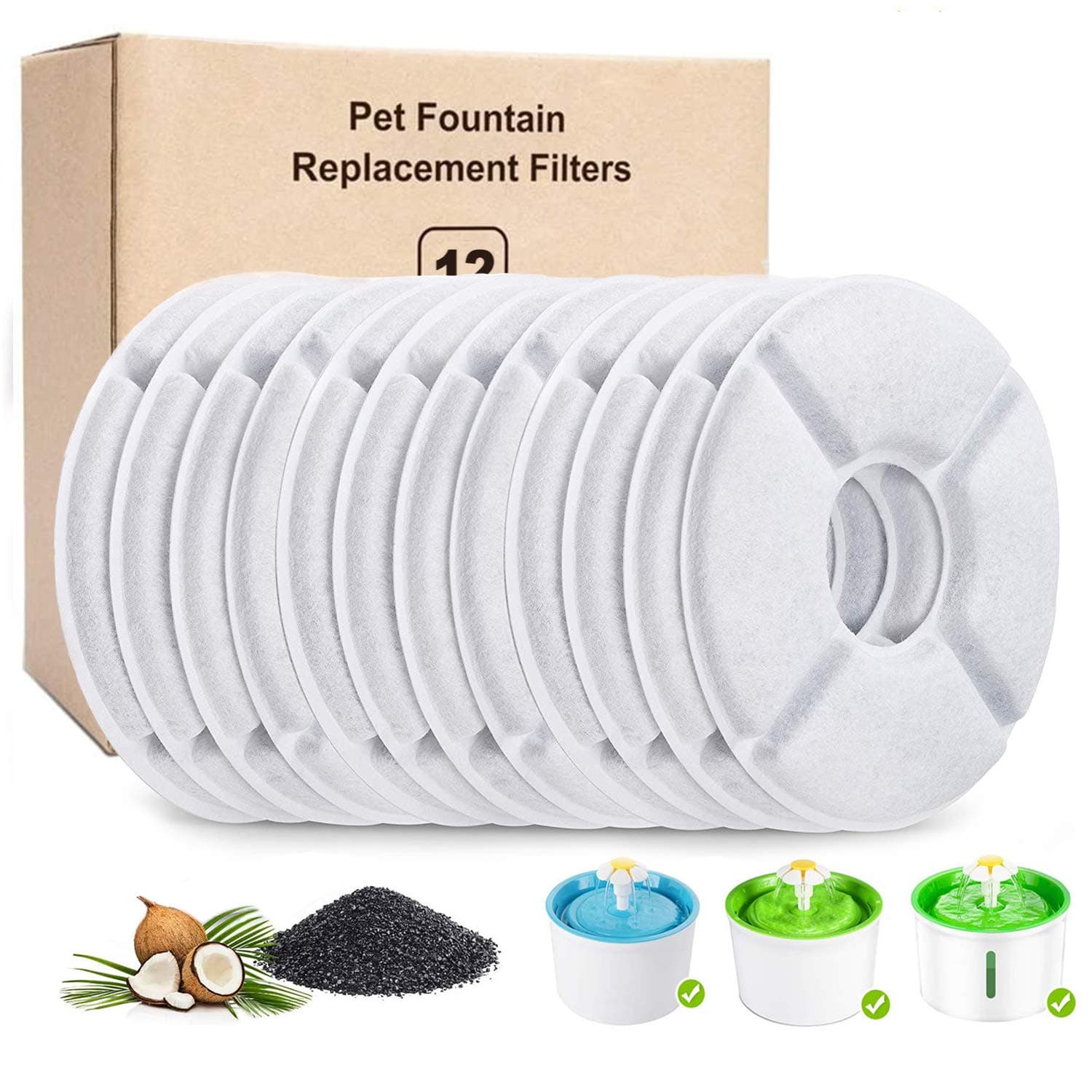 12-Pack Cat Fountain Filters, Replacement Filters for 84oz/2.5L Water Fountain