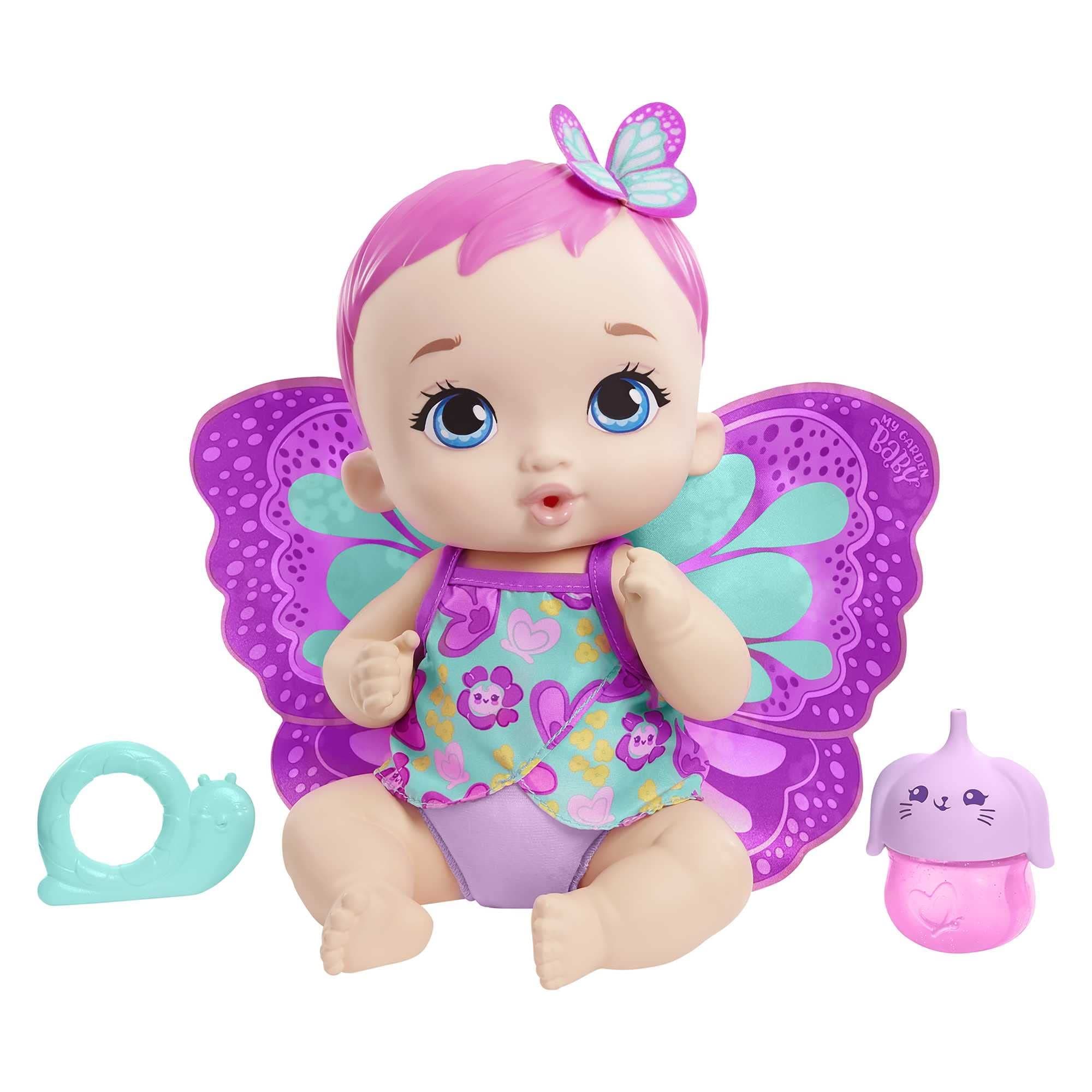 My Garden Baby Feed and Change Baby Butterfly Doll (30-cm / 12-in) with Reusable Diaper, Removable Clothes & Wings