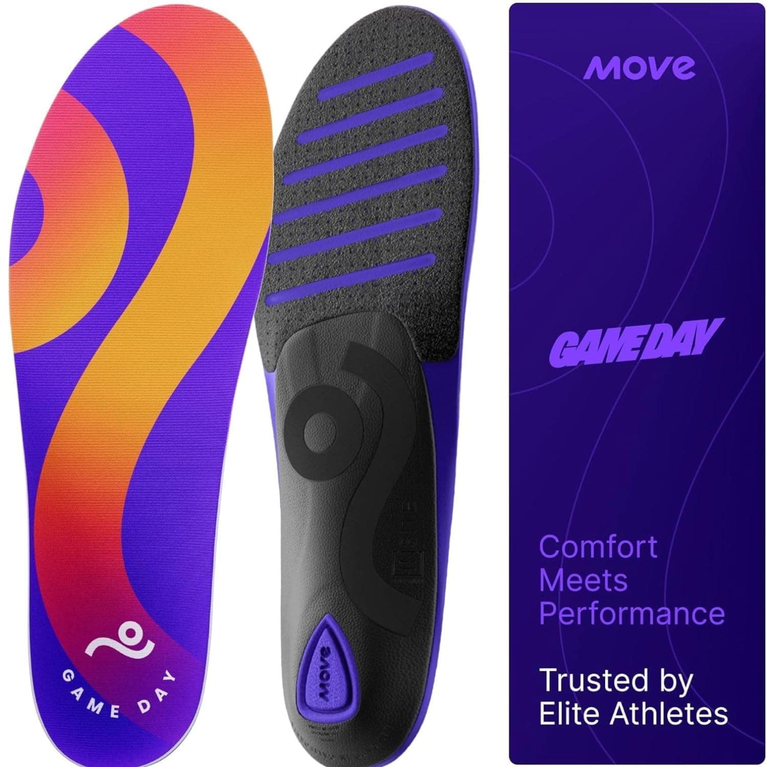 Move Game Day Performance Insoles - for Plantar Fasciitis, Arch Support, Basketball, Active Lifestyle, Running, and Athletics - Composite Heel and Reactive Stability (M 12-12.5 / WM 13.5-14)