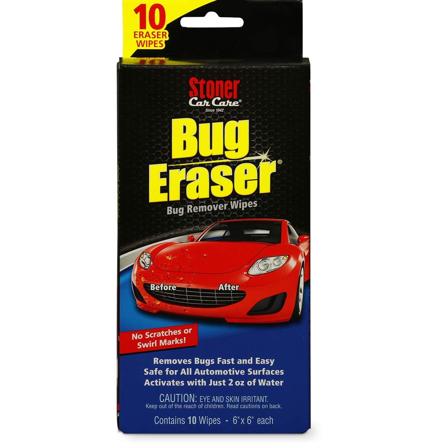 95401 Bug Eraser Car Cleaning Wipes, Removes Bugs Fast and Easy, Safe for All Automotive Surfaces, 10 Eraser Wipes, Pack of 1