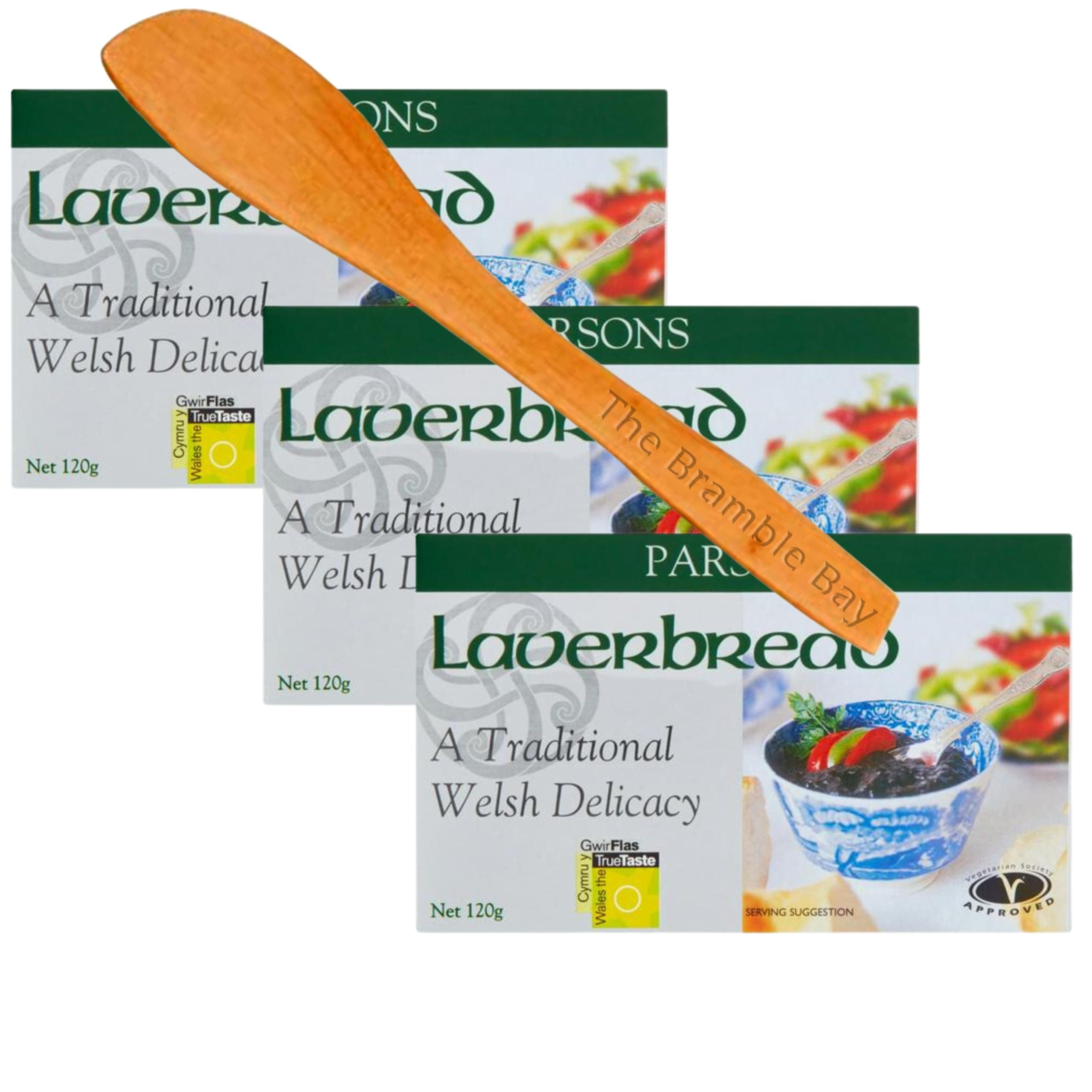 Laverbread bundle contains 3x120g Traditional Welsh Delicacy and Wooden spreader