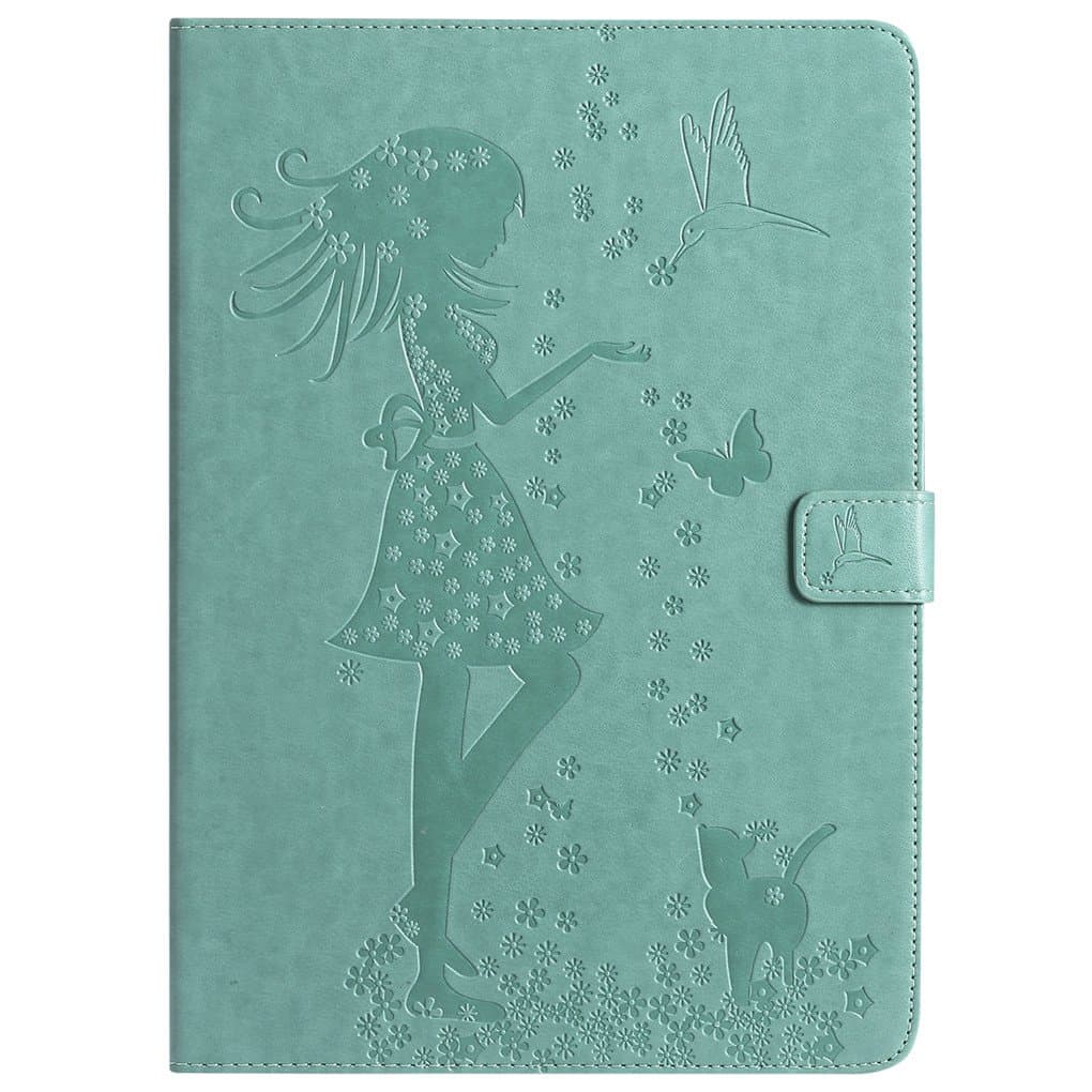 LYO iPad Pro 9.7 2016 Case, [Card Slots/Cash Packet] Girl Cat Emboss Design PU Leather Folio Wallet Stand Shell Flip Case Cover for Apple iPad Pro 9.7 Inch (2016 Version) Tablet - Green