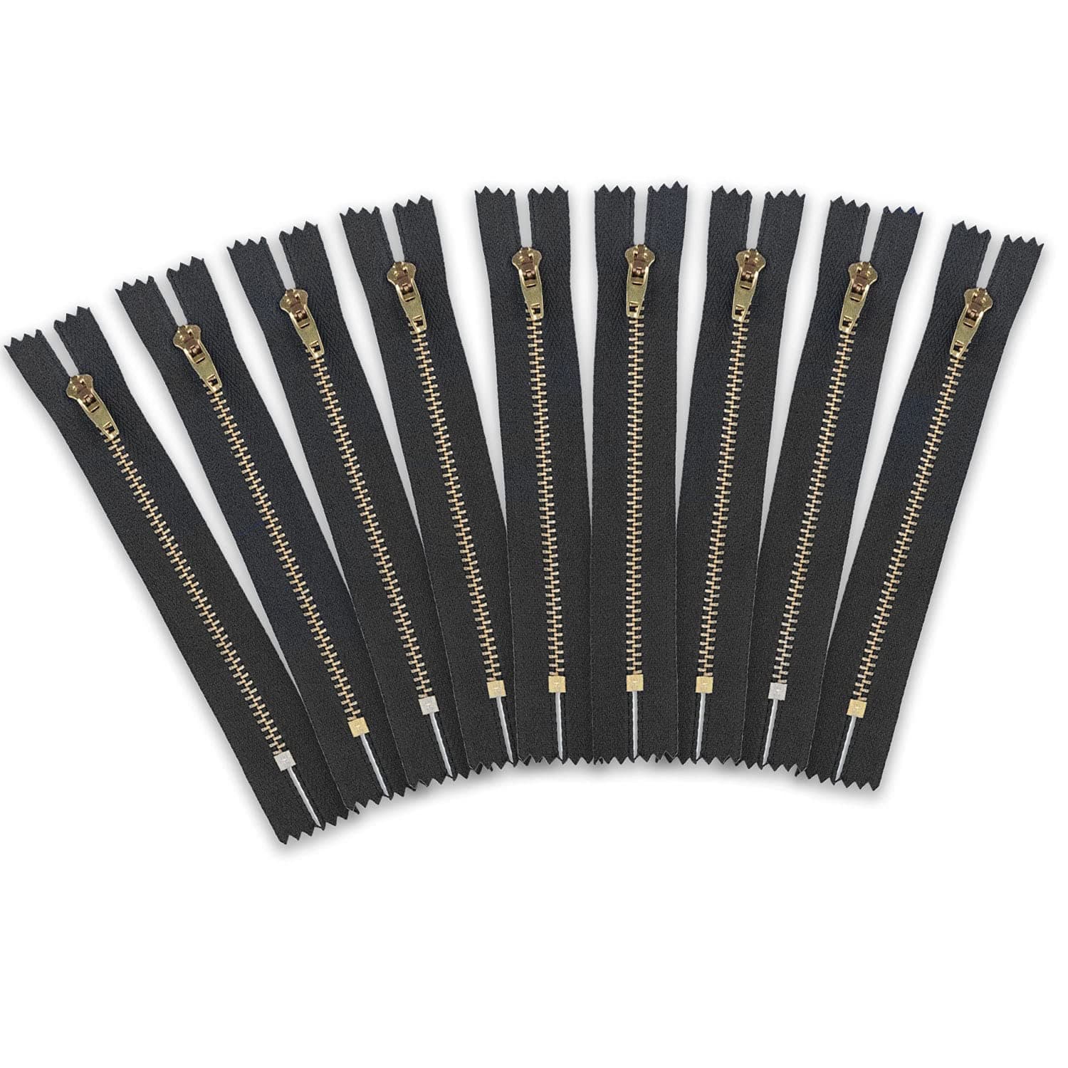 Trimming ShopTrimming Shop YKK Closed End Nylon Black Zipper, Heavy Duty Sewing Zipper Golden Brass Teeth/Head Durable Zip for Denim Clothes, Jeans, Trousers, Purses, 8 Inch (20cm), 1pc