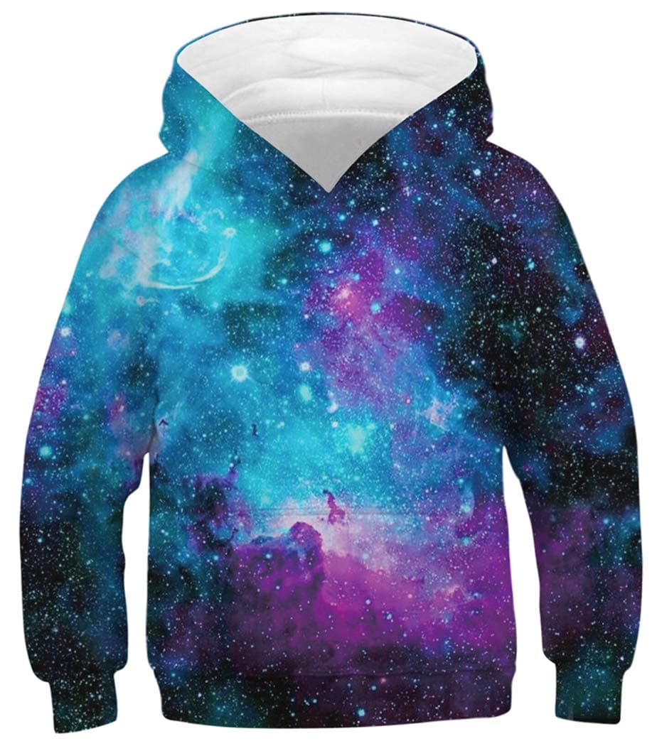 HaniLavTeen Boys Girls Novelty Galaxy 3D Printed Sweatshirts Tops Pocket Pullover Hoodies 6-16 Years