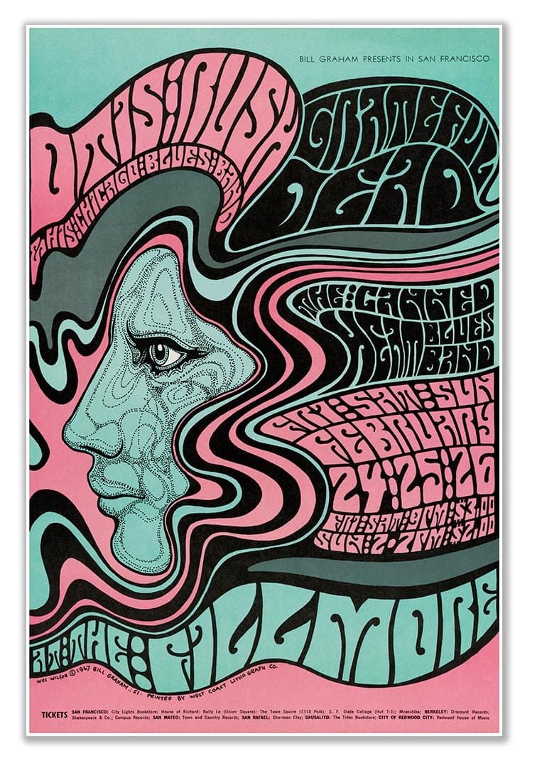 San Francisco Concert Poster by Bill Graham featuring Otis Rush & his Chicago Blues Band, Grateful Dead and Canned Heat Blues Band circa 1967 - measures 24" wide x 36" high