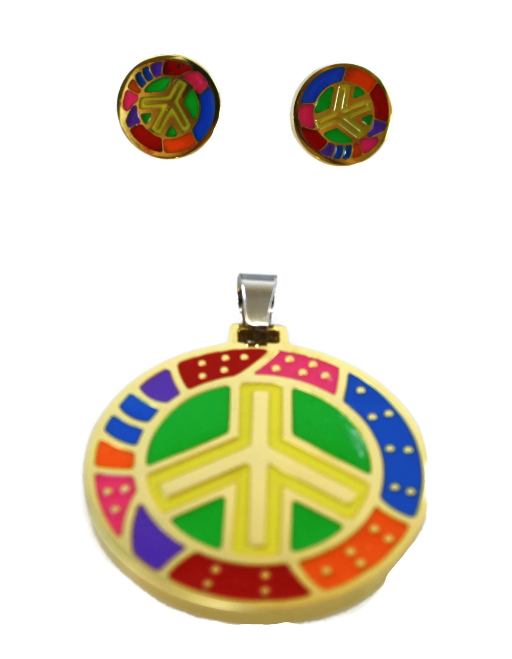 # 254 Stylish Stainless Steel Chain Pendant Earrings Statement Peace Design Necklace Accessories Nickel Free Gold