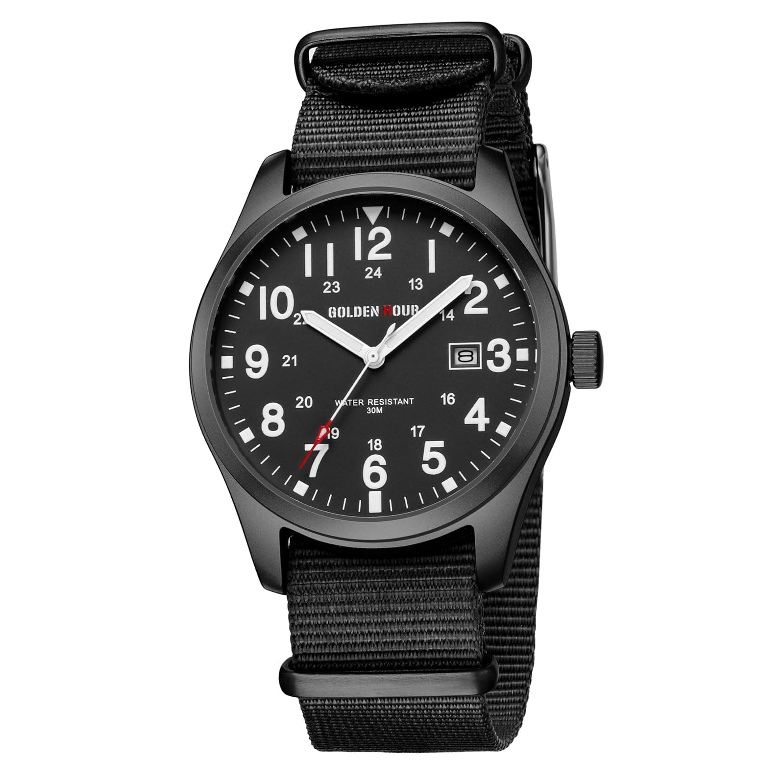 Men's Nylon Slip-Thru Strap Watch with Military Time Easy Read Dial Glowing Hands